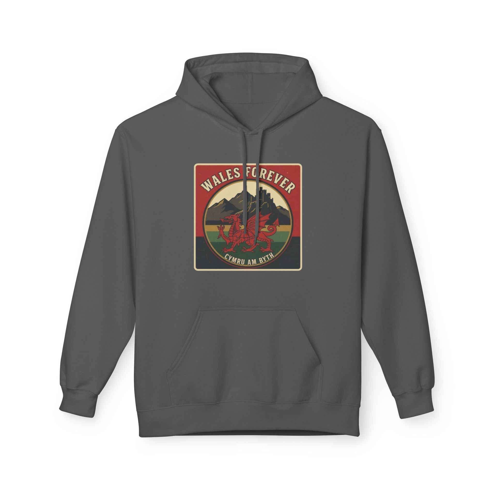 Wales Forever Hoodie — Vintage Welsh Dragon Mountain Graphic