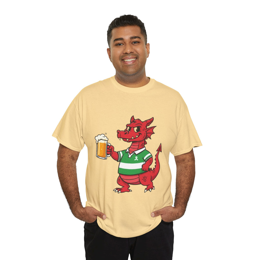 Dragon Cheers T‑Shirt — Cute Red Dragon Holding Beer Graphic Tee