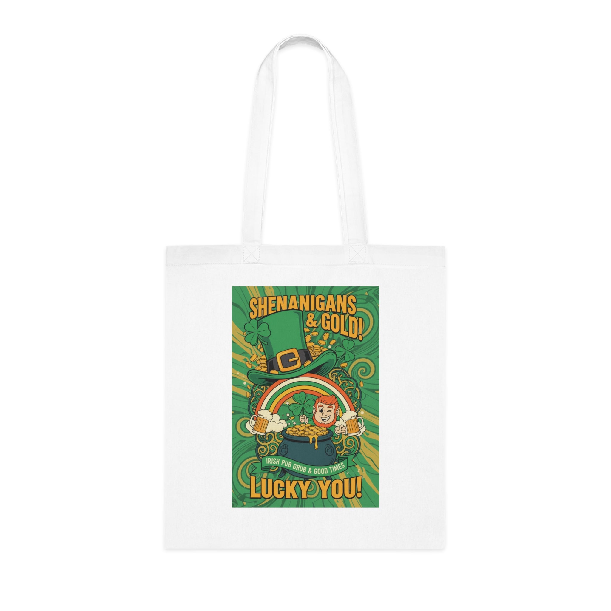 St. Patrick’s Day Tote Bag — “Shenanigans & Gold! Lucky You!” Cotton Grocery Tote