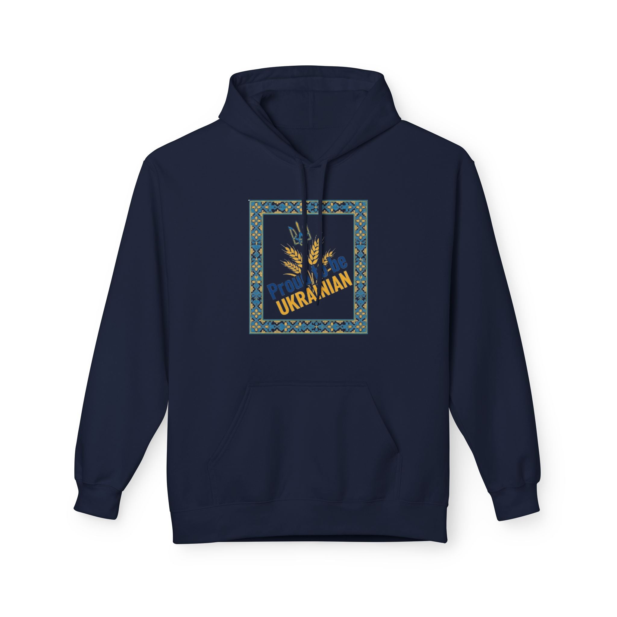 Proud to Be Ukrainian Hoodie — Blue & Yellow Trident Graphic