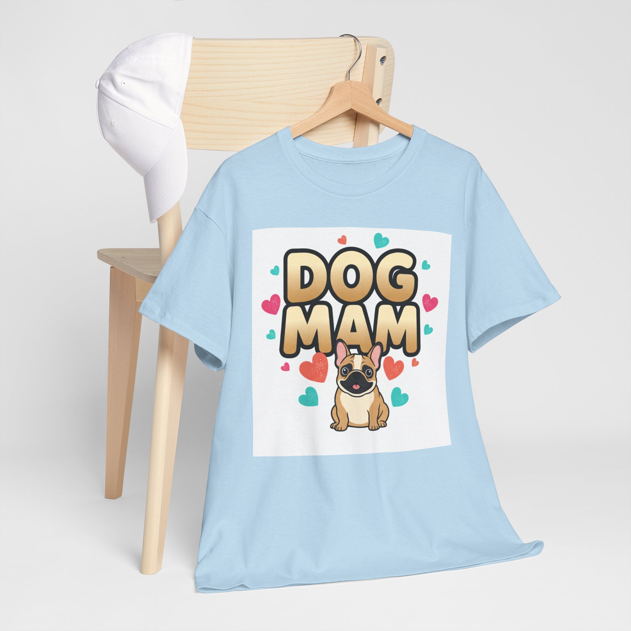 Dog Mom T-Shirt — Cute Pug Design with Hearts, Perfect Gift for Dog Lovers