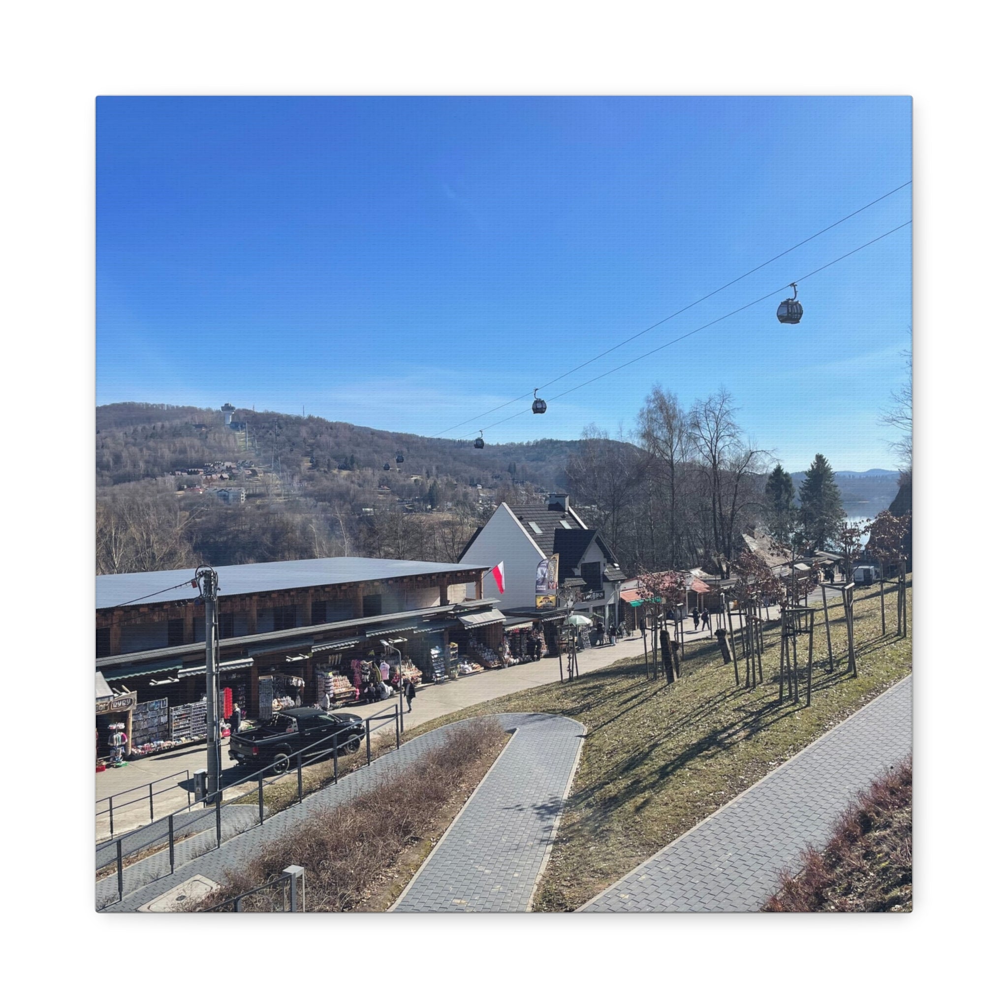Resort Gondola Matte Canvas Wall Art — Mountain Village Landscape Print