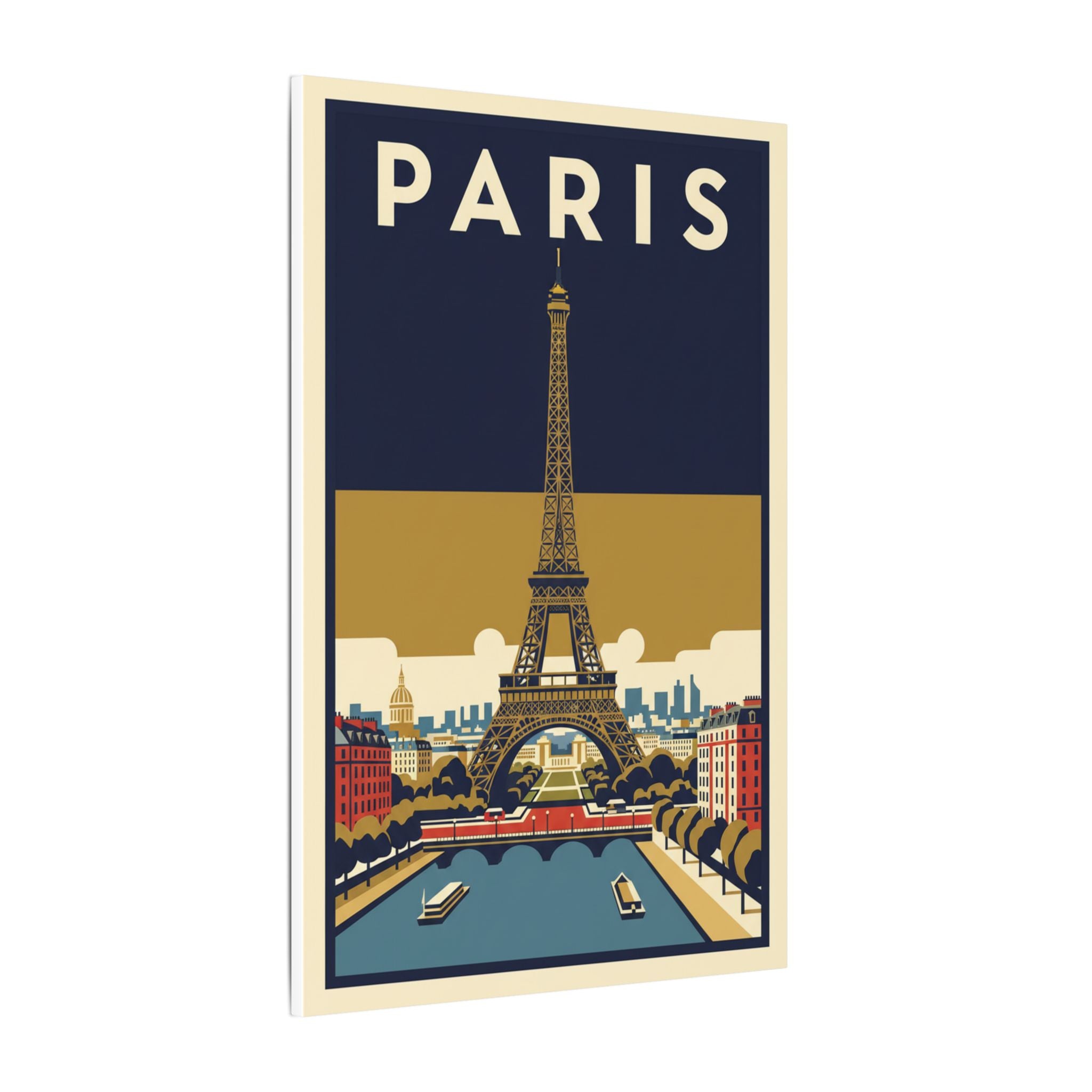 Paris Vintage Eiffel Tower Matte Canvas Wall Art Stretched Travel Poster