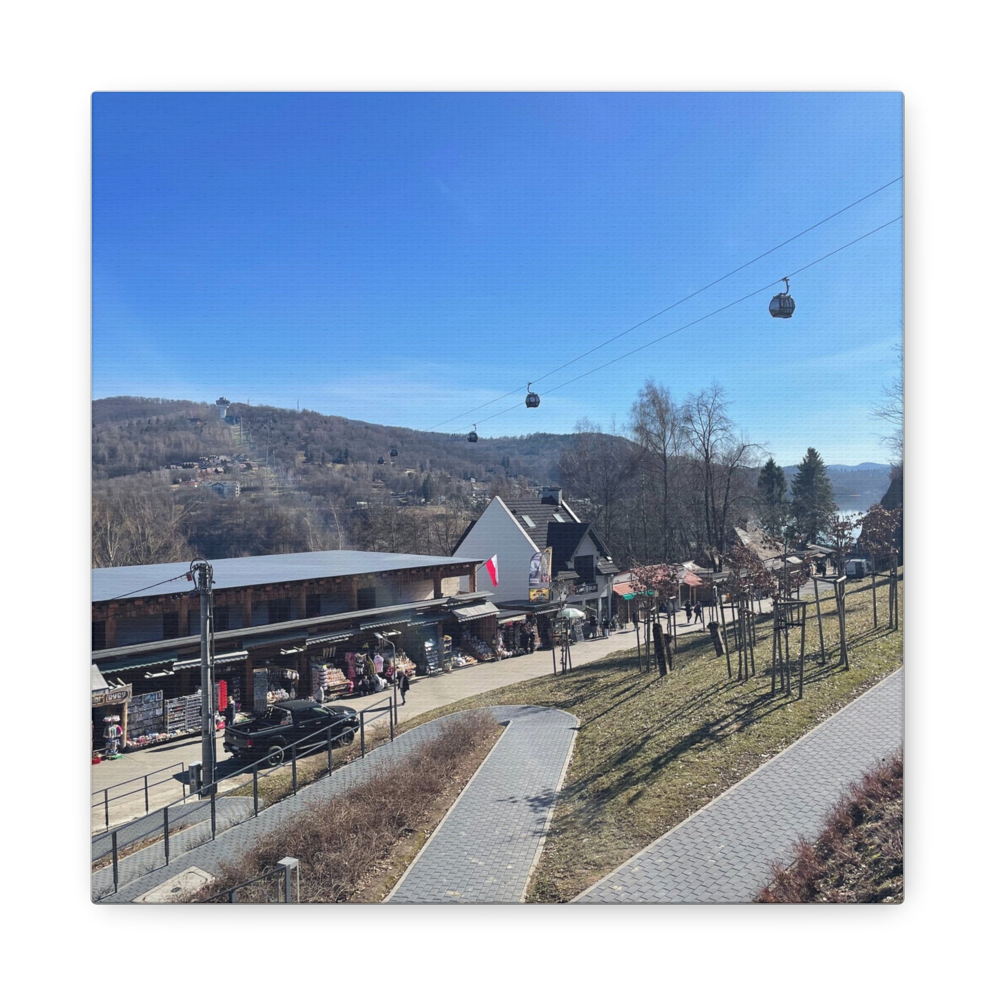 Resort Gondola Matte Canvas Wall Art — Mountain Village Landscape Print