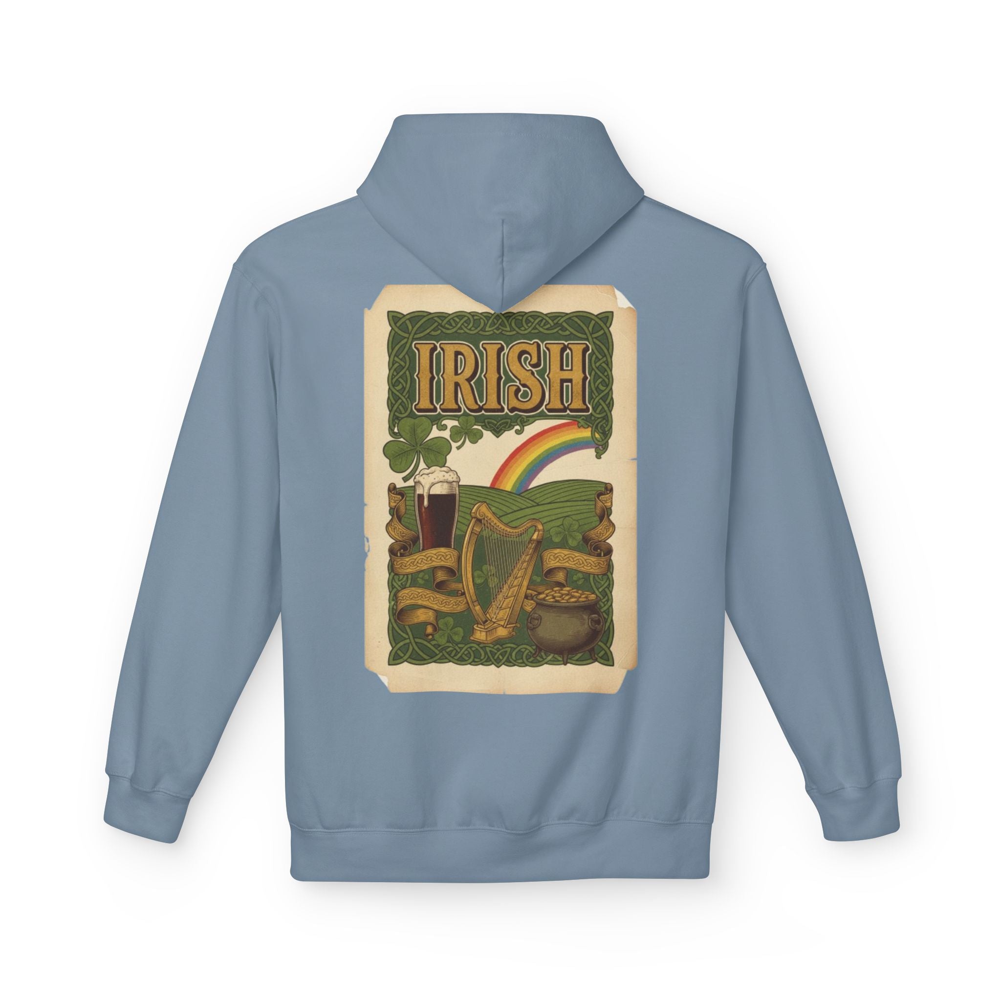 Irish Vintage Poster Hoodie – Retro Rainbow & Harp St. Patrick’s Sweatshirt