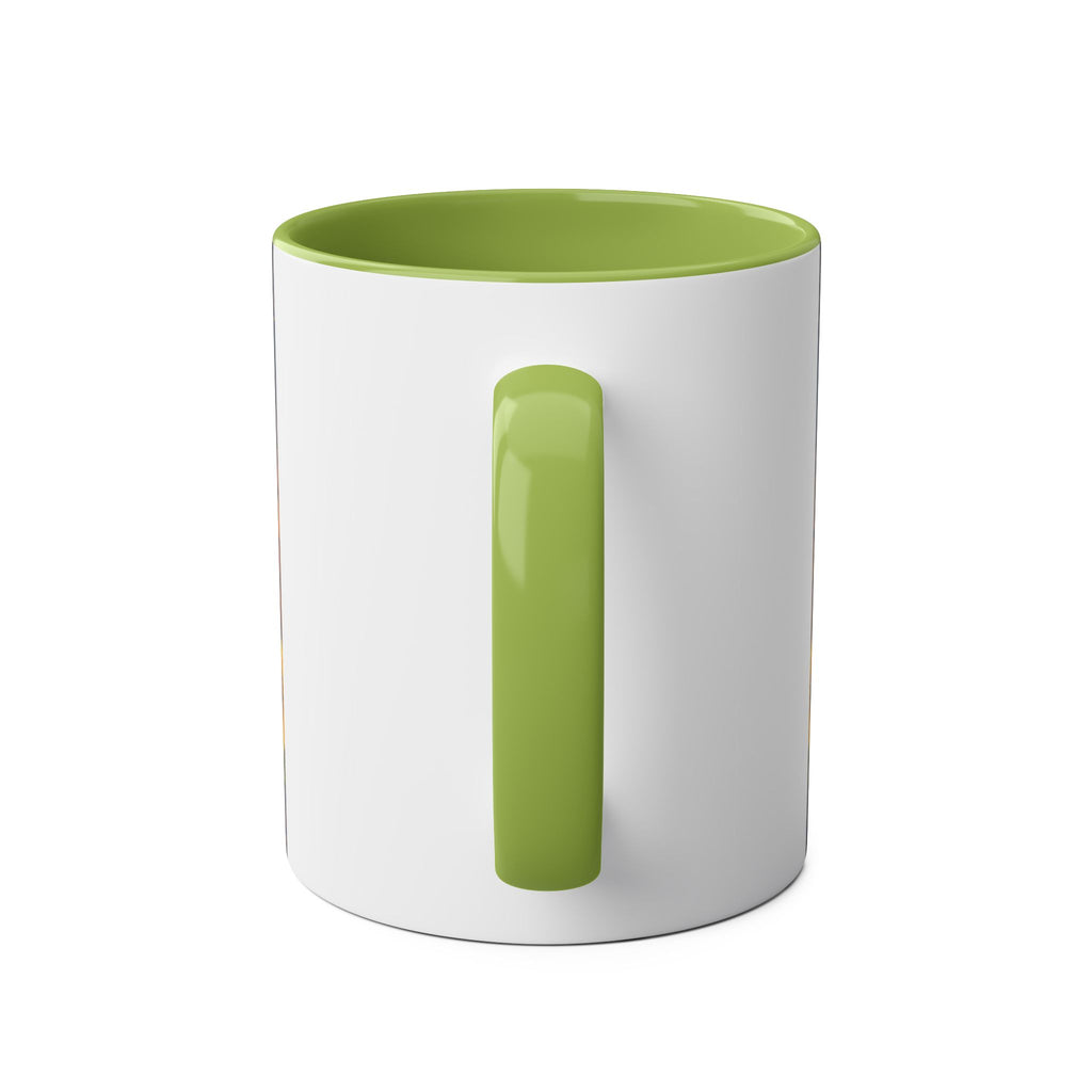 Sunflower Field Ceramic Mug — Two-Tone 11oz Coffee Cup with Sunrise & Windmills Design