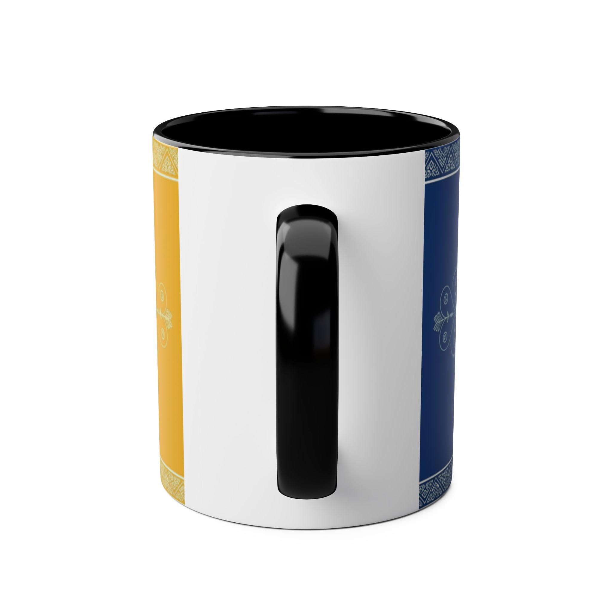 Sunflower Mandala Two-Tone Coffee Mug — Blue & Yellow 11oz