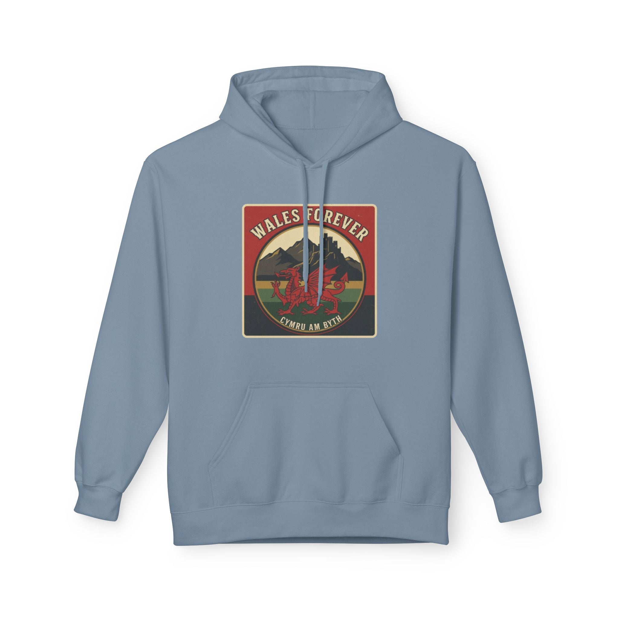 Wales Forever Hoodie — Vintage Welsh Dragon Mountain Graphic