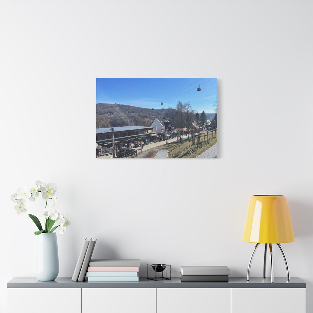 Resort Gondola Matte Canvas Wall Art — Mountain Village Landscape Print