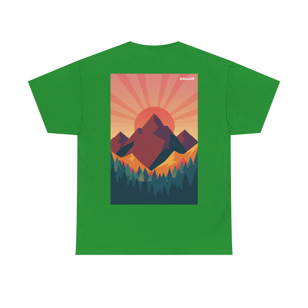 Mountain Sunset T-Shirt — Retro Nature Graphic Tee with 'GALLUS' Logo