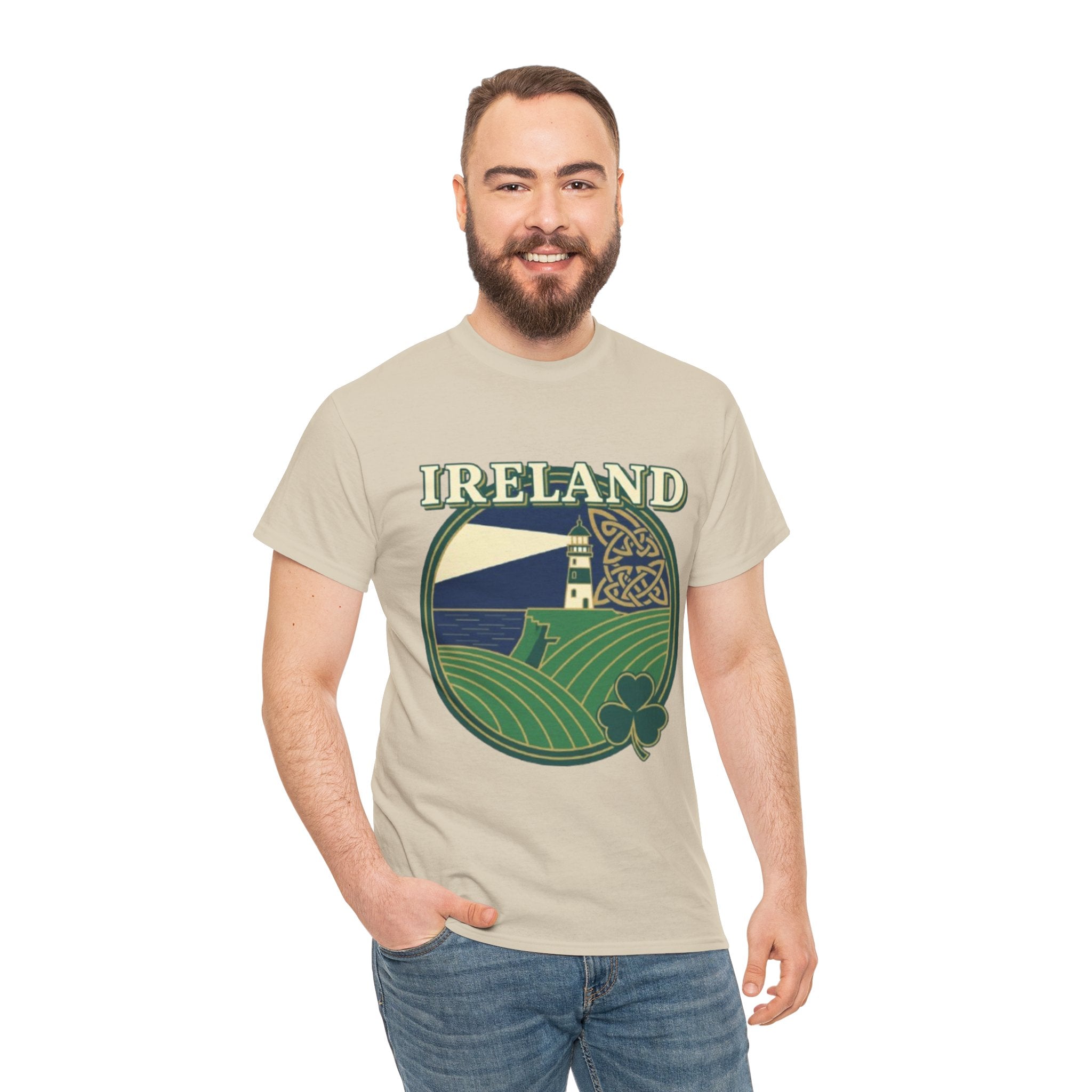 Ireland Scenic Tee — Celtic Lighthouse & Shamrock Graphic T-Shirt