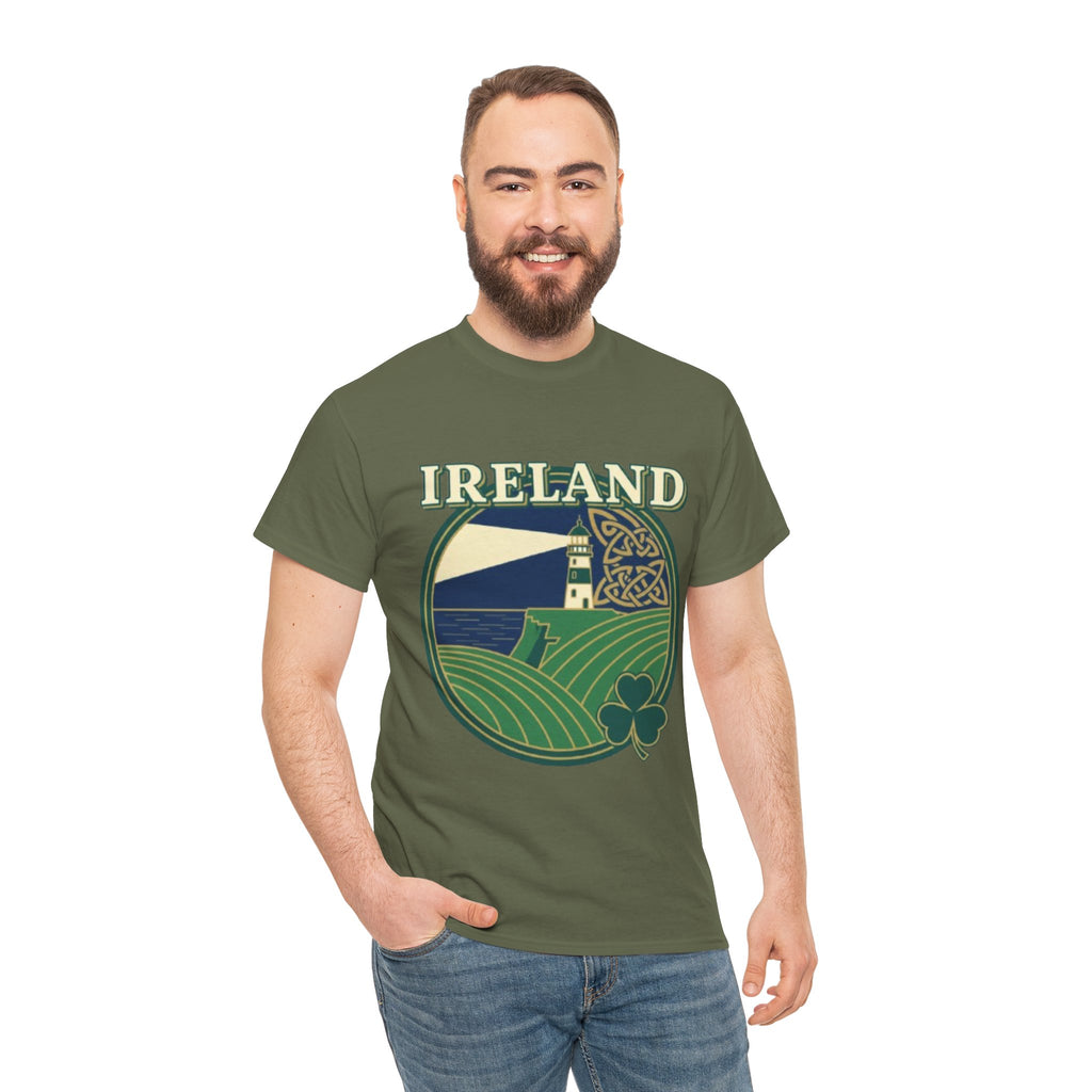 Ireland Scenic Tee — Celtic Lighthouse & Shamrock Graphic T-Shirt