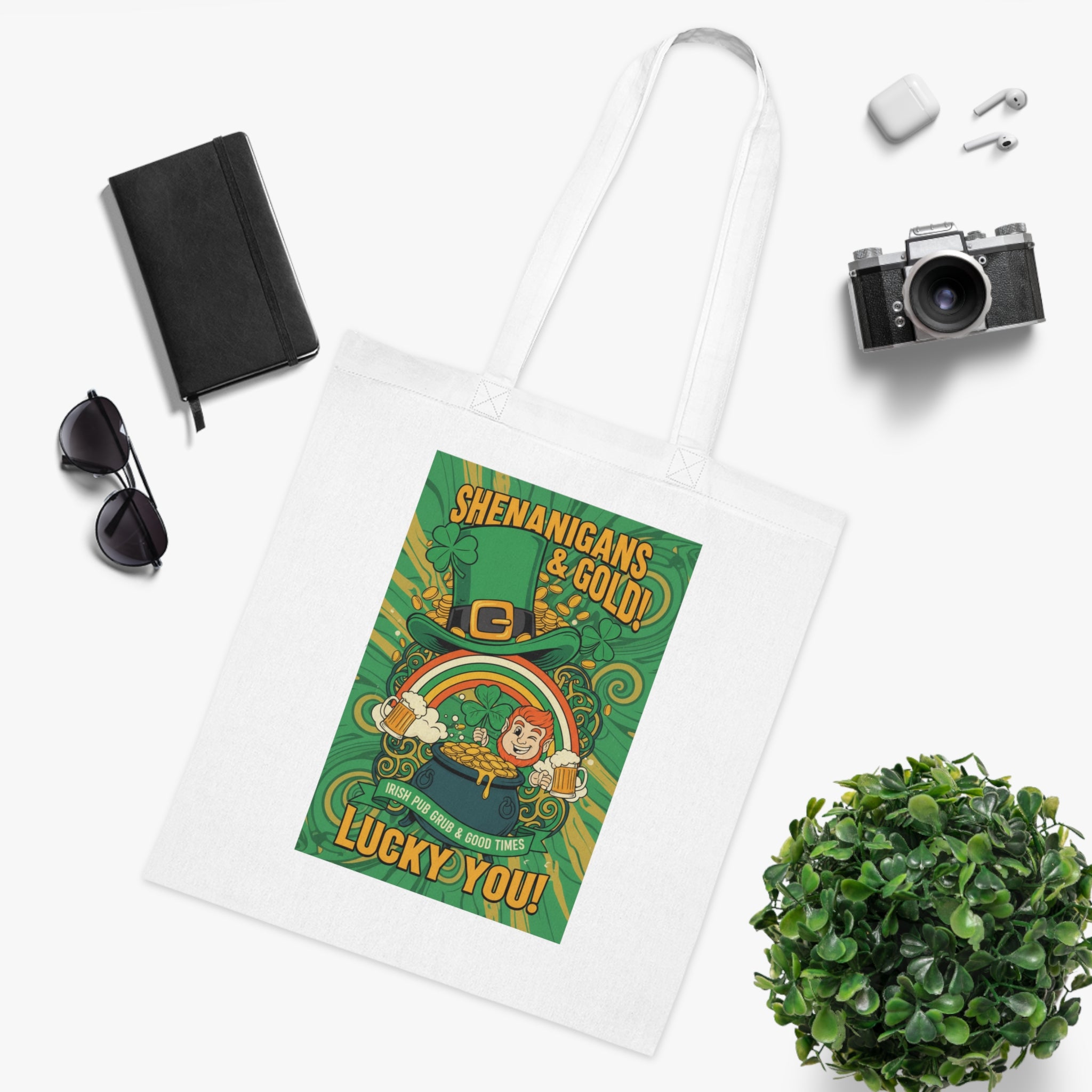 St. Patrick’s Day Tote Bag — “Shenanigans & Gold! Lucky You!” Cotton Grocery Tote