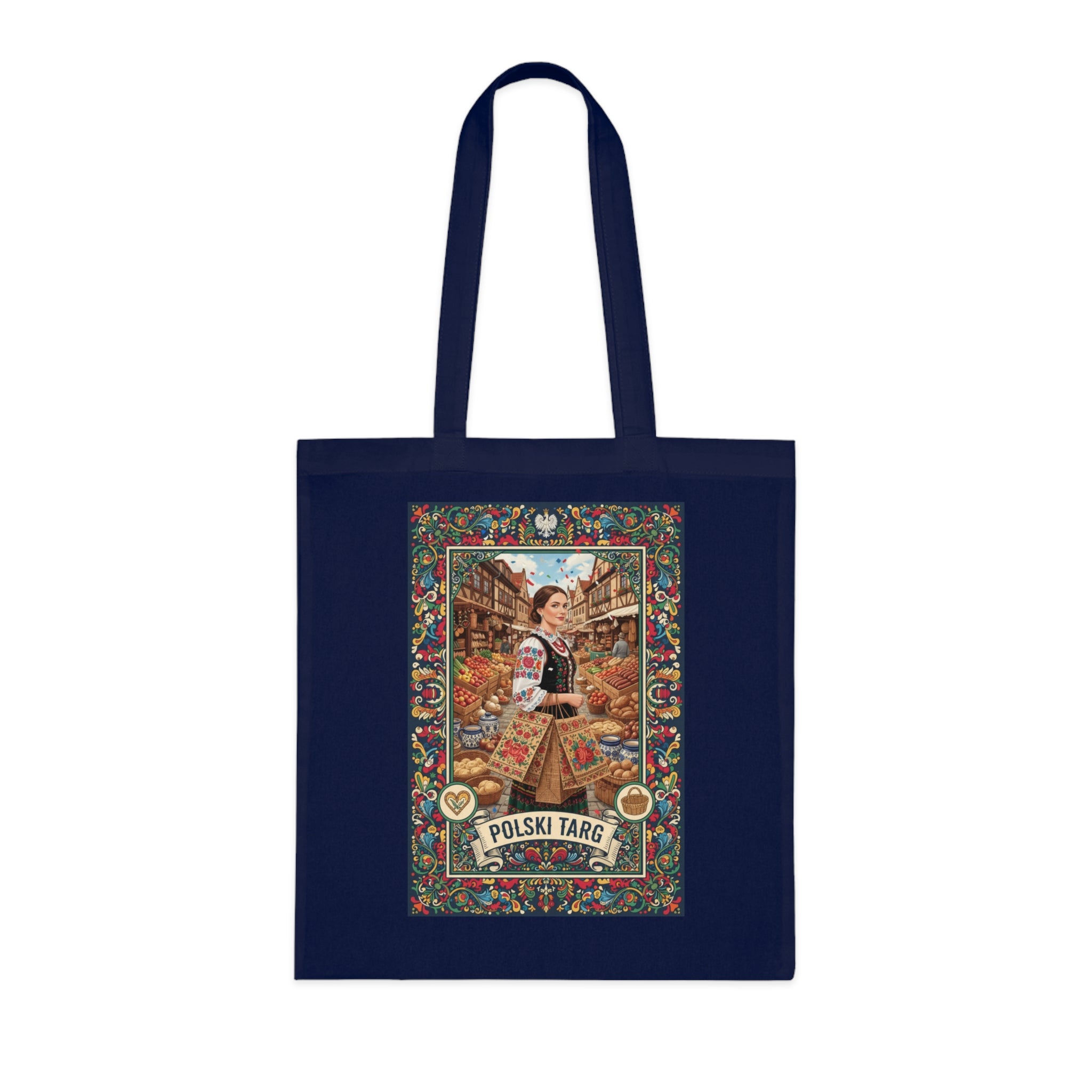 Polski Targ Cotton Tote — Vintage Polish Market Illustration Grocery Bag