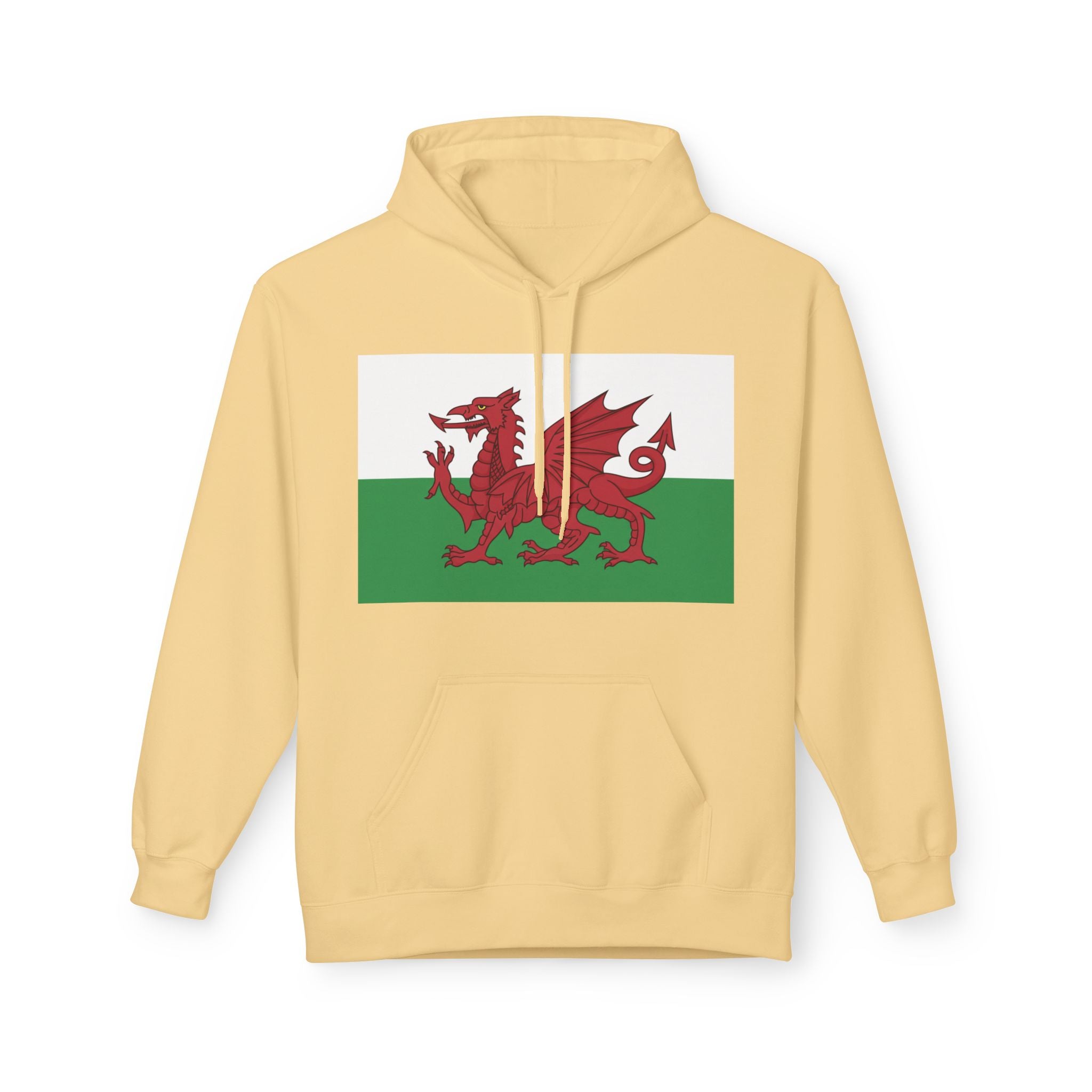 Welsh Dragon Hoodie — Retro Flag Front & Cute Red Dragon Back