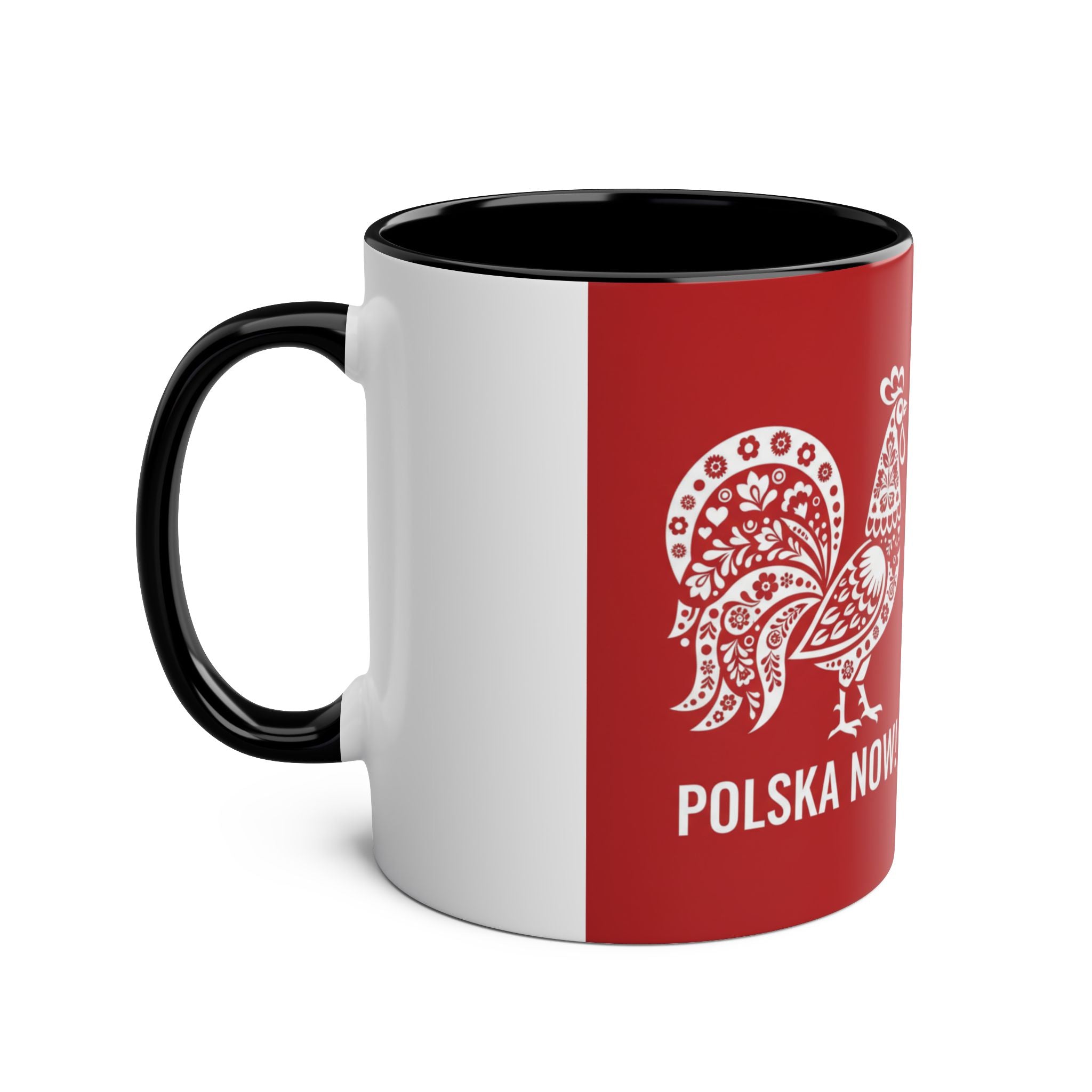 Polish Folk Rooster Coffee Mug — 'Polska Now!' Two-Tone 11oz Ceramic