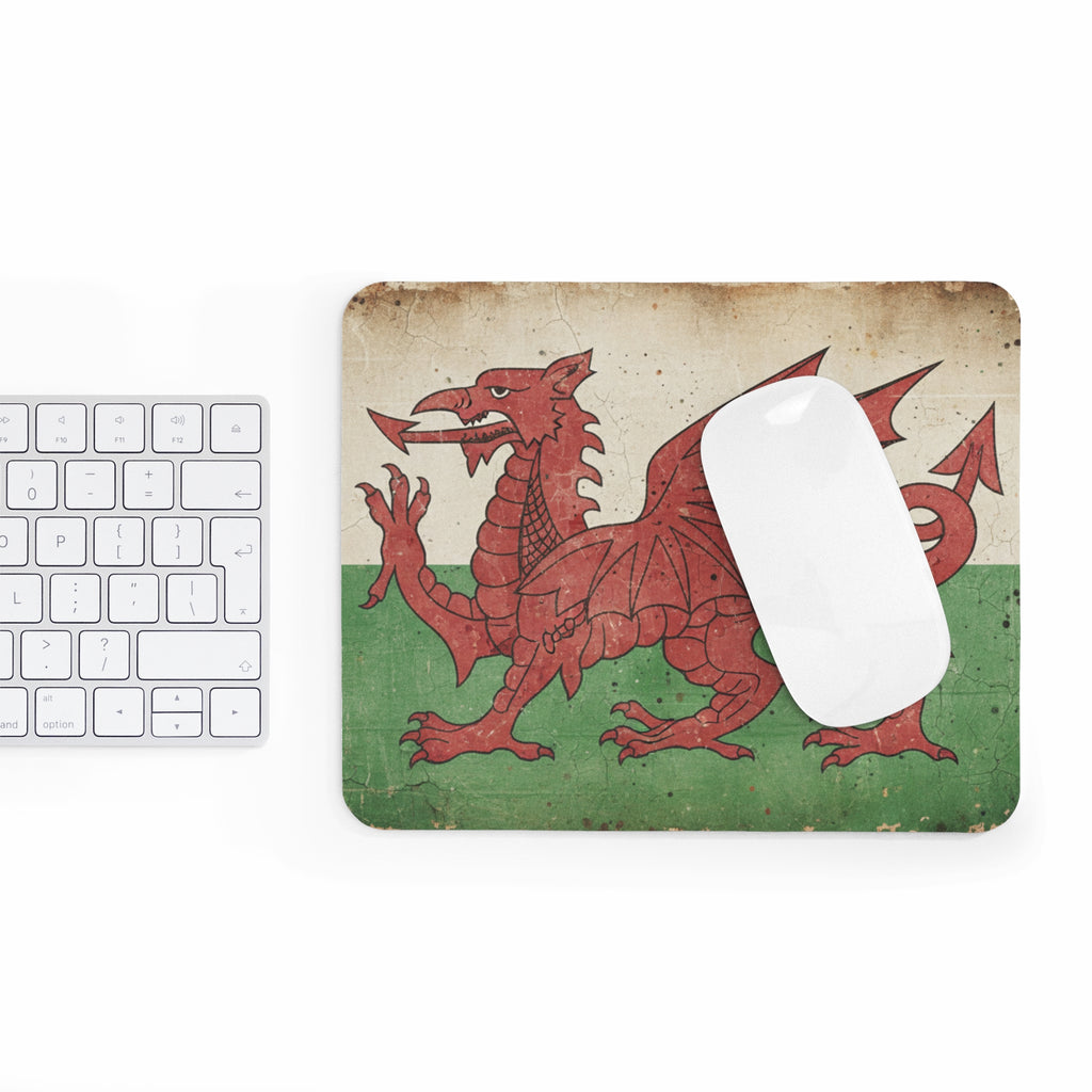 Welsh Flag Mouse Pad — Vintage Red Dragon Desk Mat
