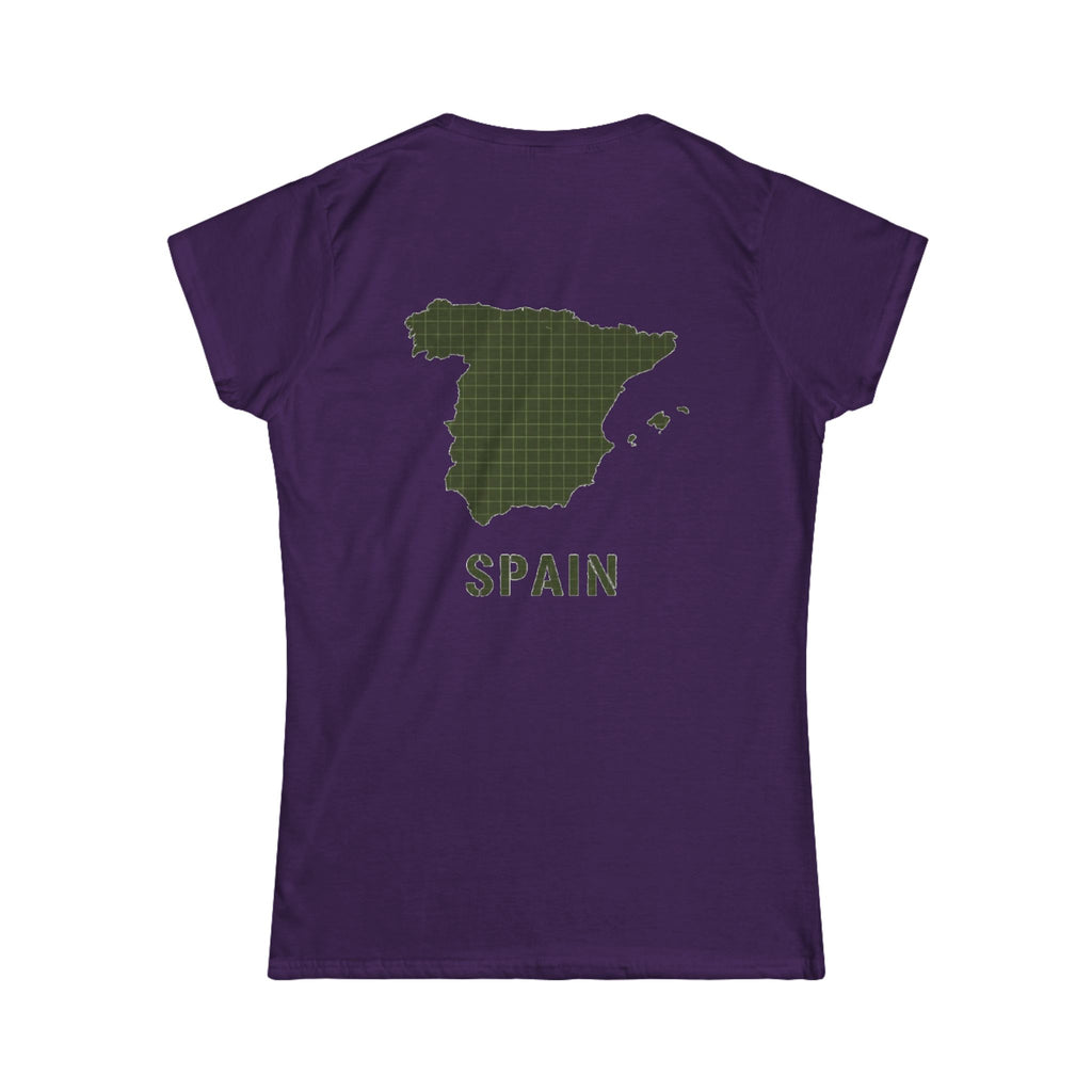Spain Map Women's Tee — Olive Grid Map Graphic Shirt