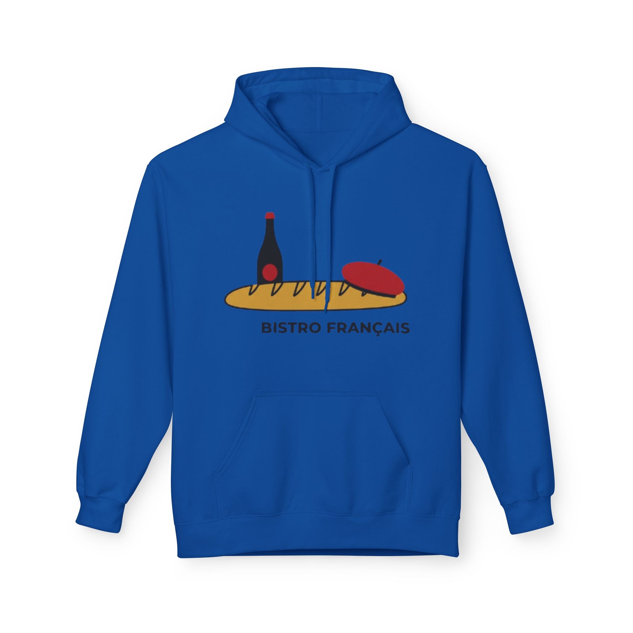 Bistro Français Hoodie — French Bistro Bread, Wine & Beret Graphic