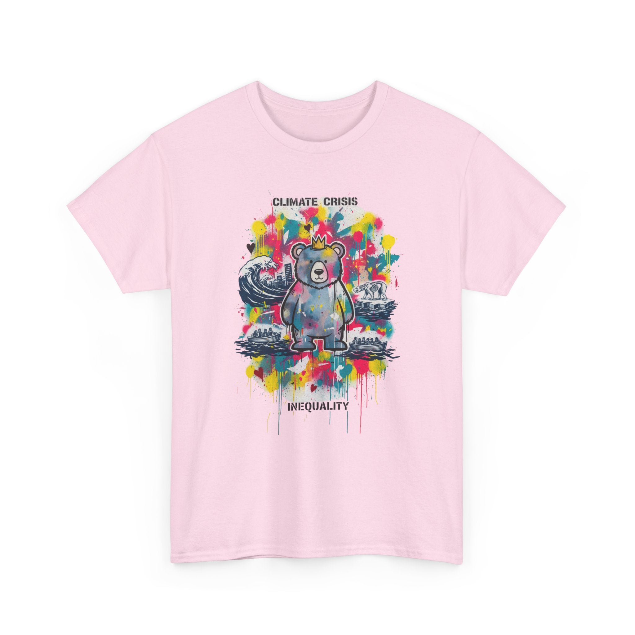 Graffiti Bear Tee — Colourful 'Climate Crisis' & 'Inequality' Graphic T-Shirt