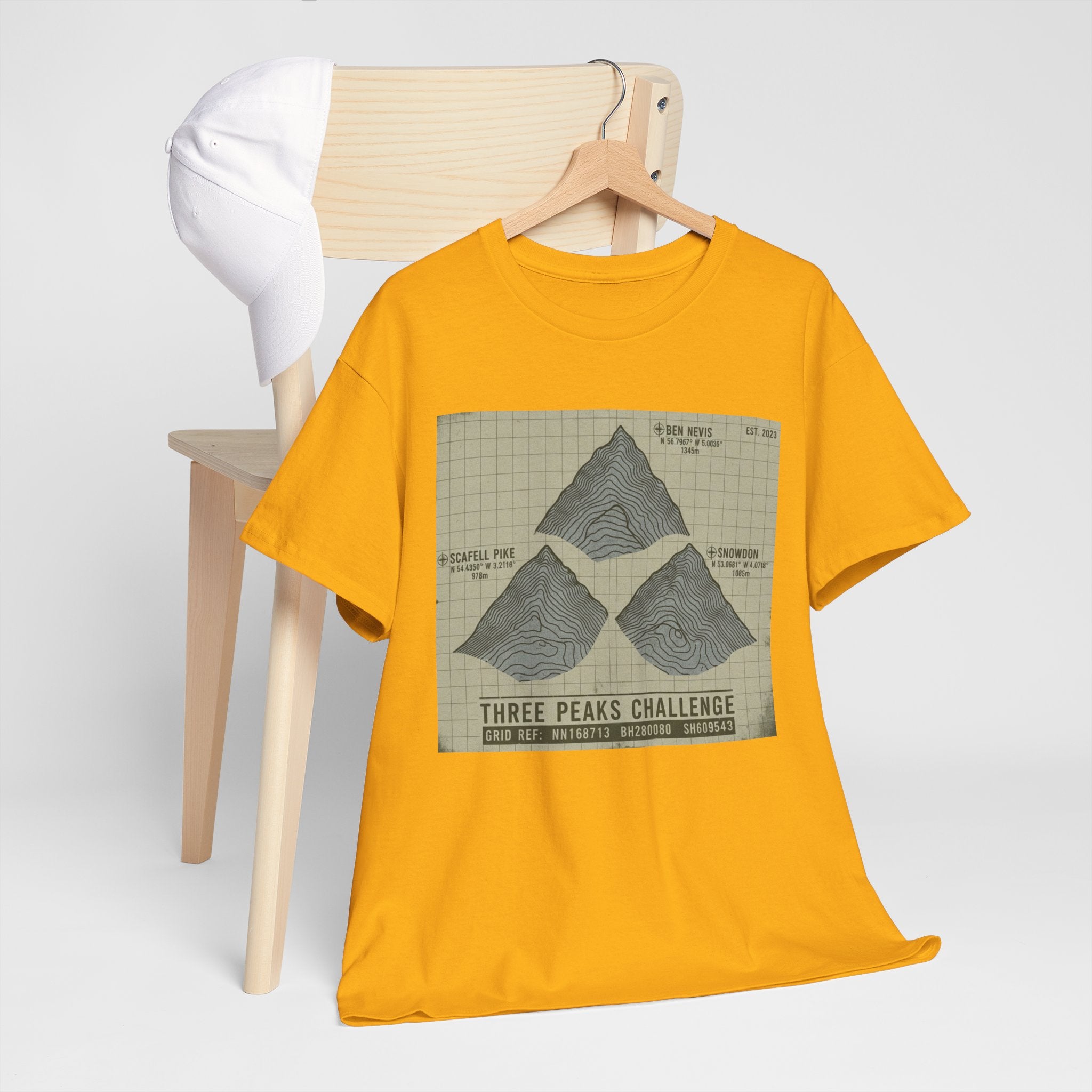 Three Peaks Challenge Graphic T-Shirt — Retro UK Mountain Summit Tee