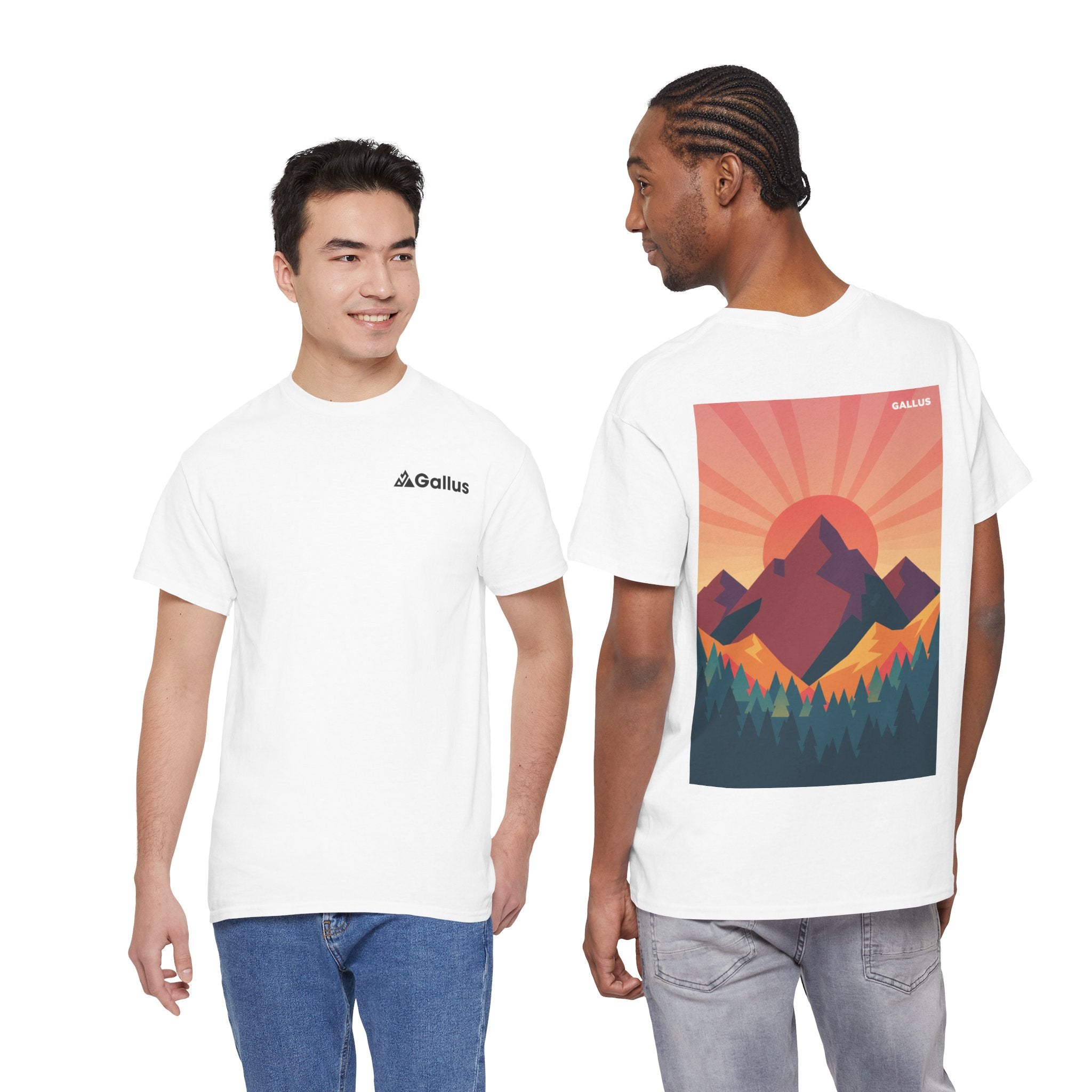 Mountain Sunset Graphic Tee — Vintage Nature Poster Back Print