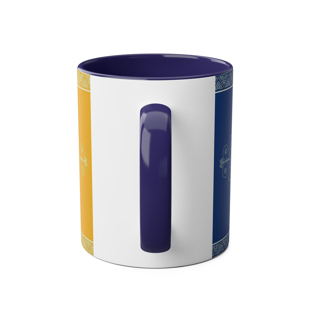 Sunflower Mandala Two-Tone Coffee Mug — Blue & Yellow 11oz