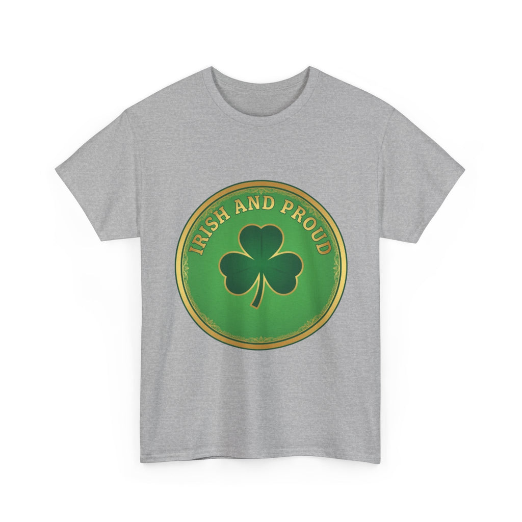 Irish and Proud T-Shirt — Green Shamrock Emblem Tee for St. Patrick's Day