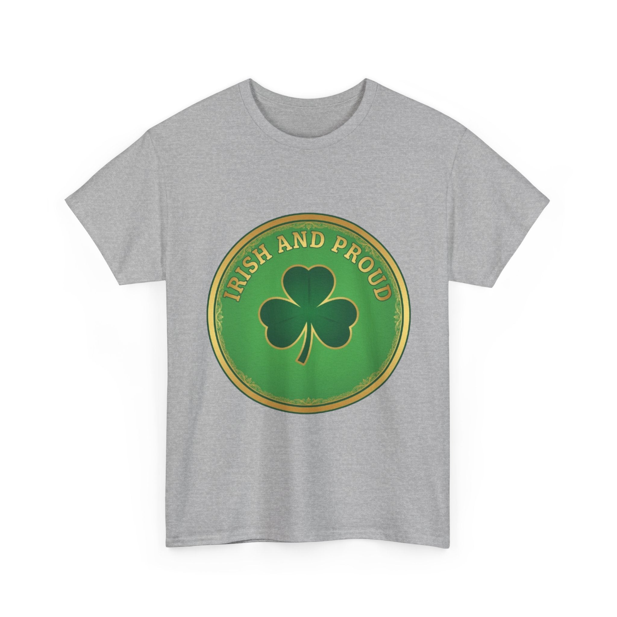 Irish and Proud T-Shirt — Green Shamrock Emblem Tee for St. Patrick's Day