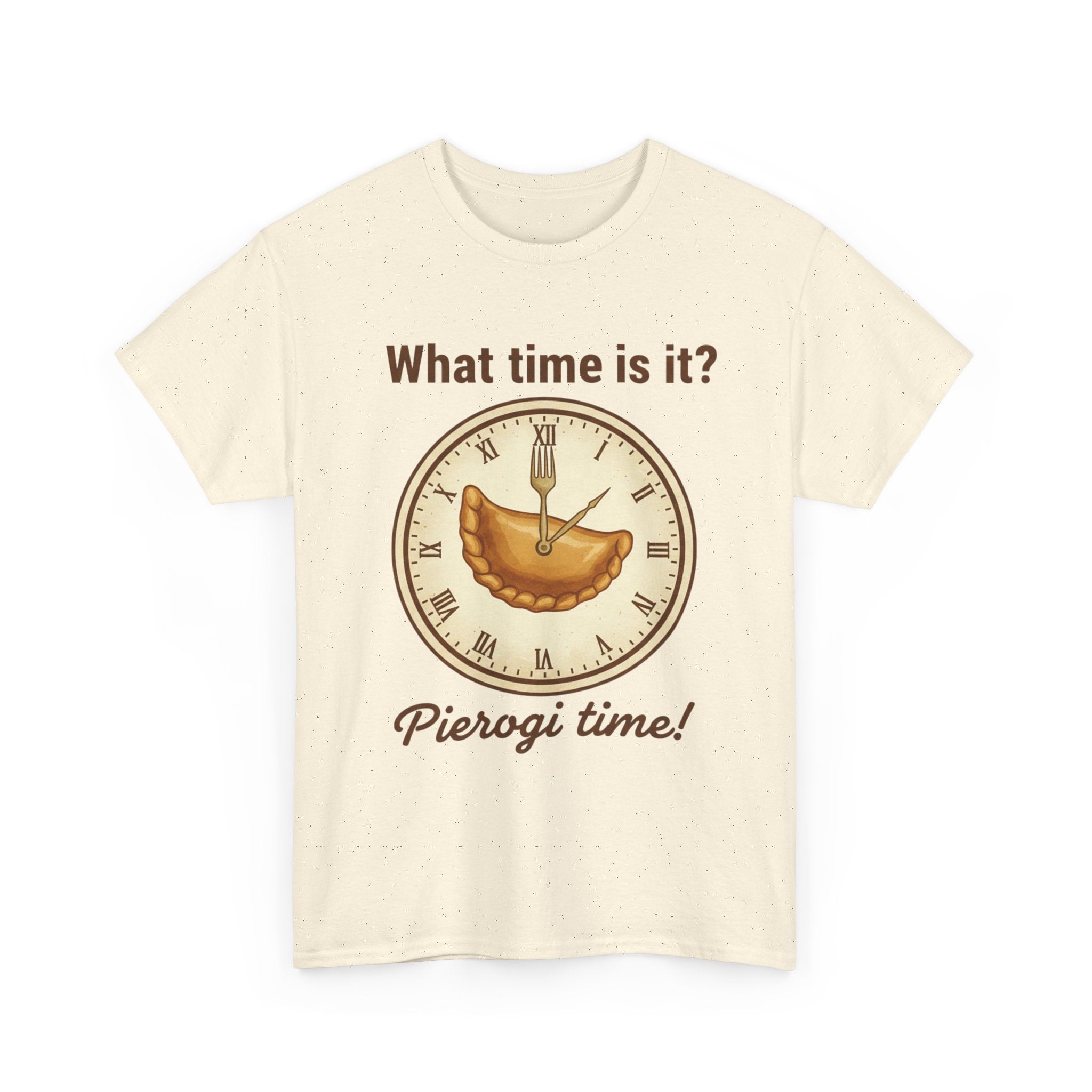 Pierogi Time T‑Shirt — "What time is it? Pierogi time!" Vintage Clock Food Tee