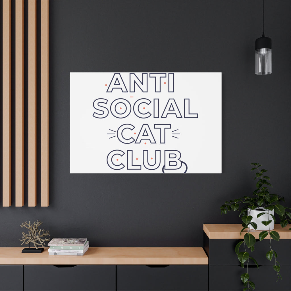 Anti Social Cat Club Canvas | Outline-Only Typography, Hollow Letter Art
