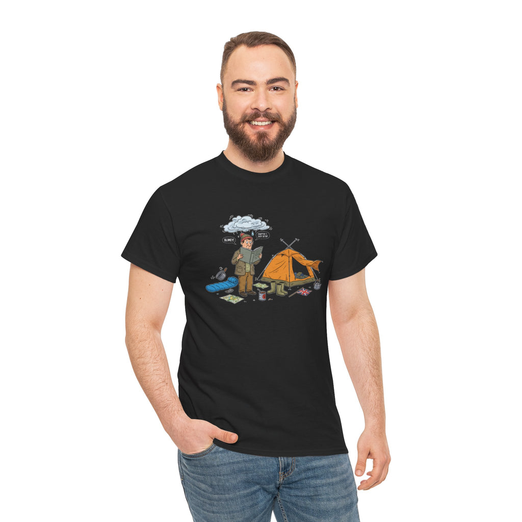 Retro Mountain Camping Graphic T-Shirt — Vintage Campfire Adventure Tee