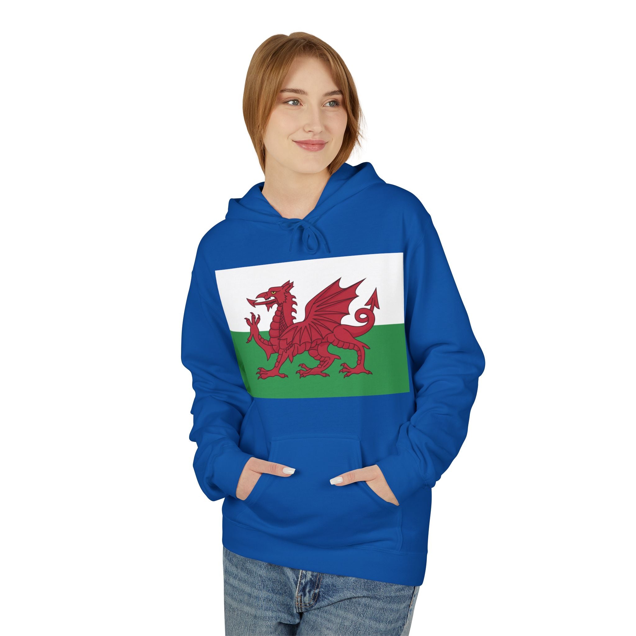 Welsh Dragon Hoodie — Retro Flag Front & Cute Red Dragon Back