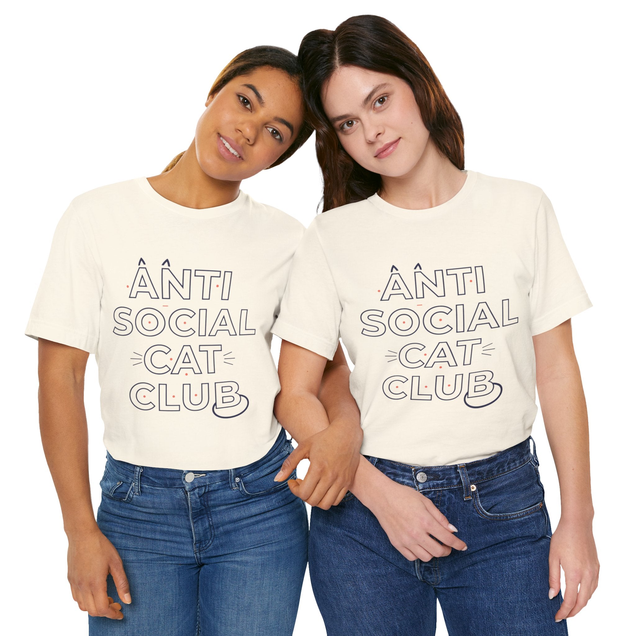 Outline 'ANTI SOCIAL CAT CLUB' Typography Tee | hollow font, minimalist outline text shirt