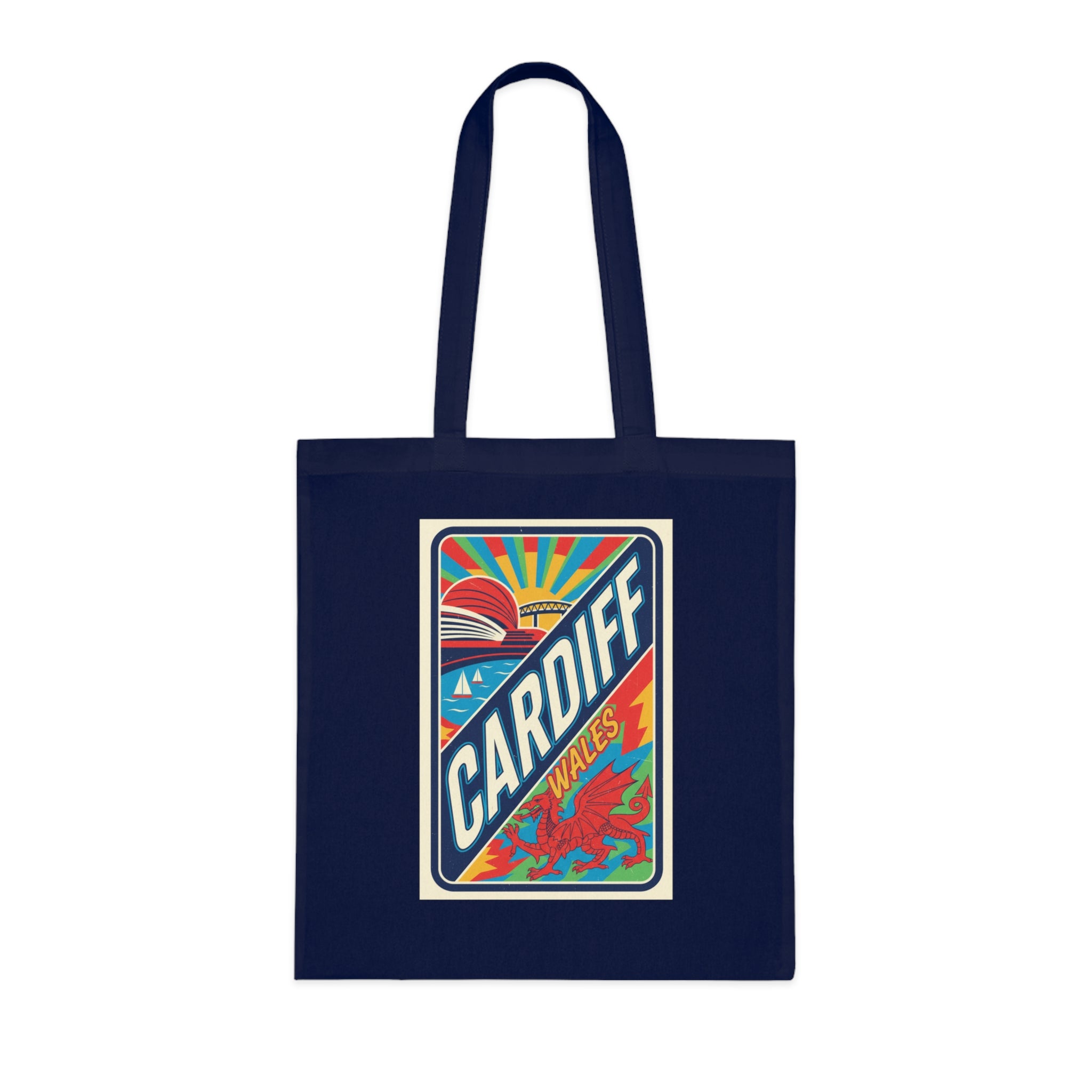 Cardiff Wales Retro Sunrise Cotton Tote