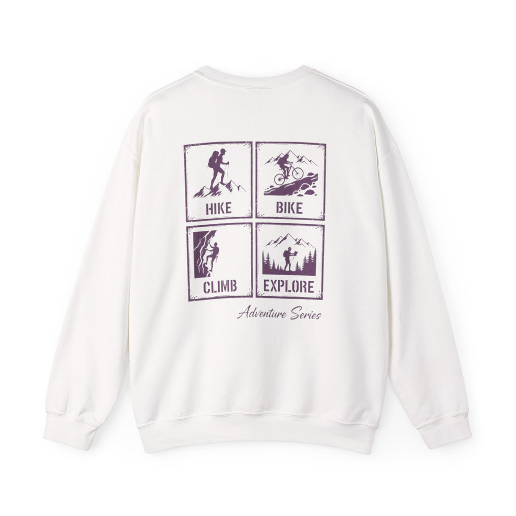 Adventure Crewneck Sweatshirt — "Hike Bike Climb Explore" Outdoor Graphic