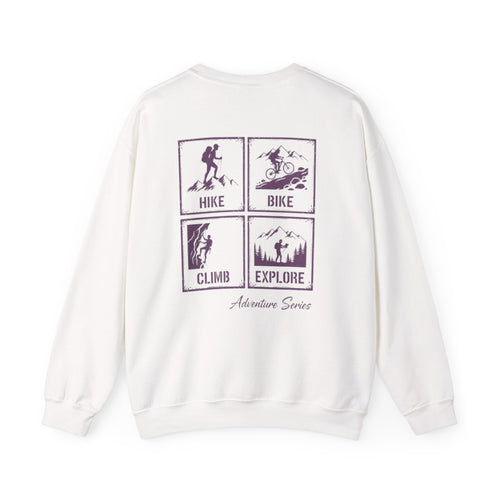 Adventure Crewneck Sweatshirt — "Hike Bike Climb Explore" Outdoor Graphic