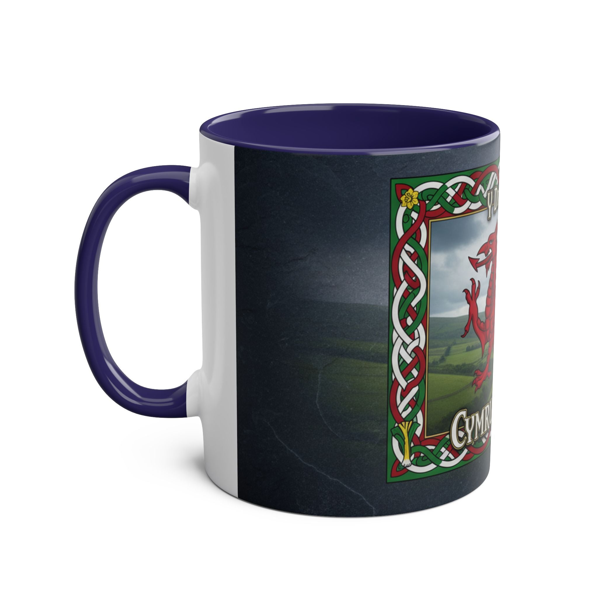 Welsh Dragon Coffee Mug — "Cymru Am Byth" Two-Tone 11oz