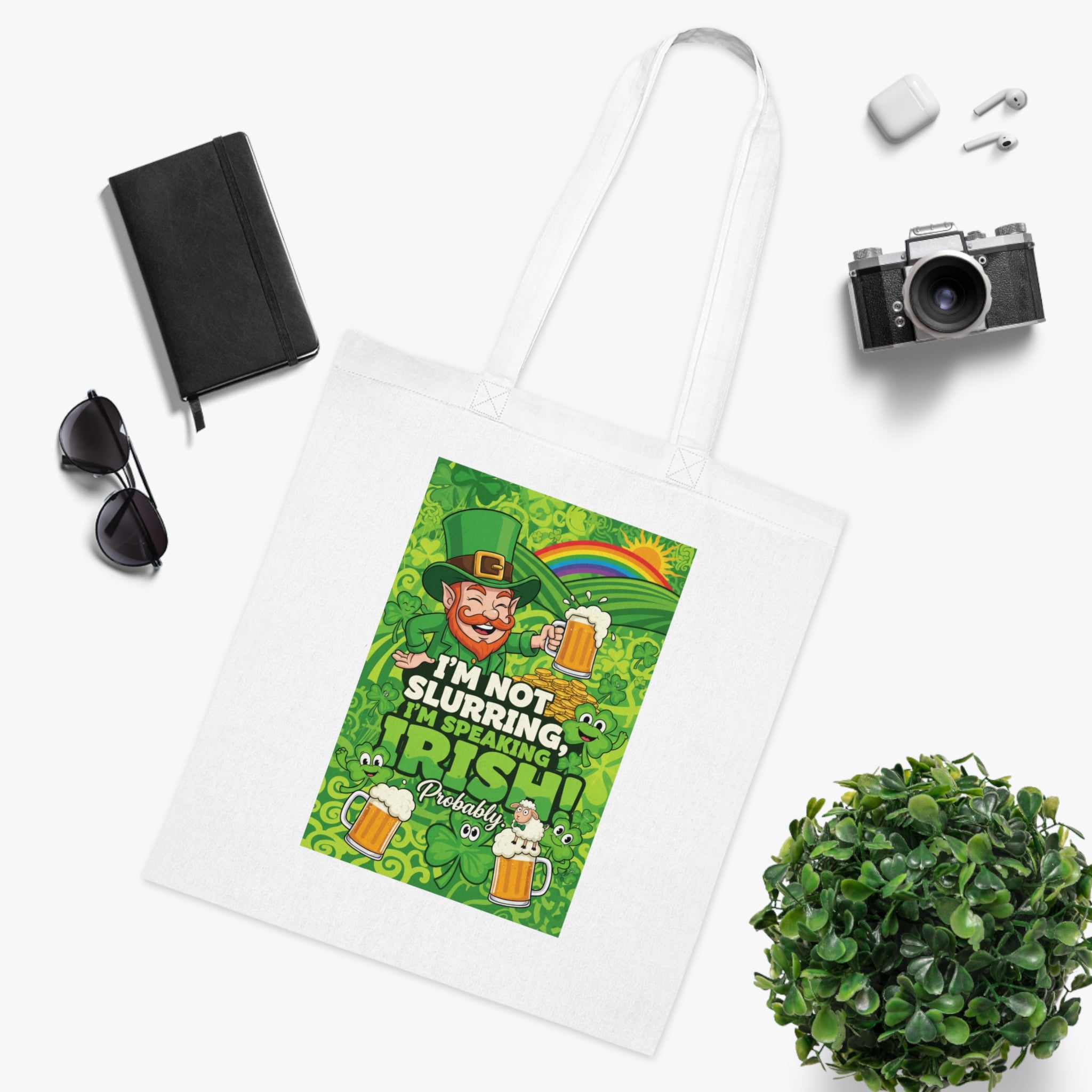St. Patrick's Day Tote Bag - "I'm Not Slurring, I'm Speaking Irish" Cotton Grocery Tote