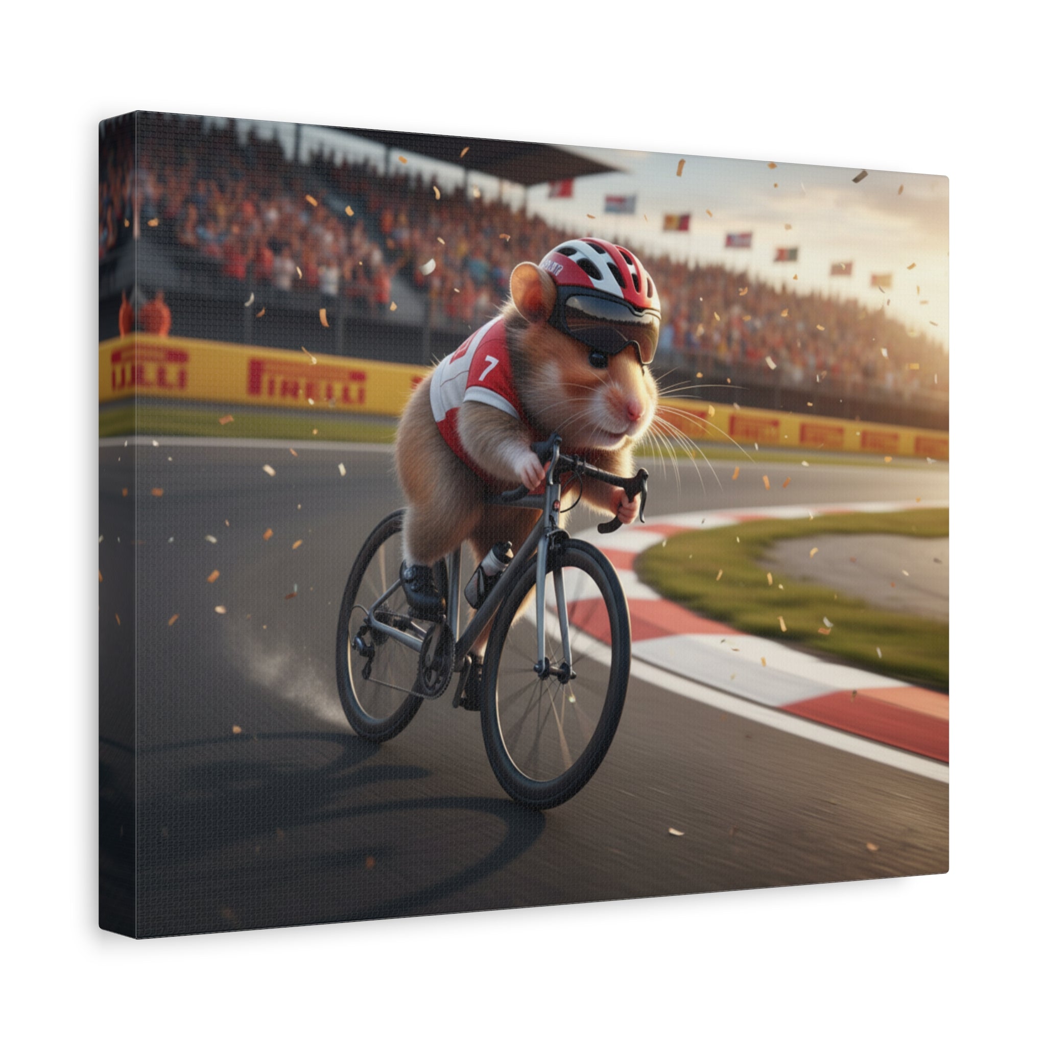 Cycling Hamster Canvas Art — Racing Hamster on Bike Matte Stretched Wall Art