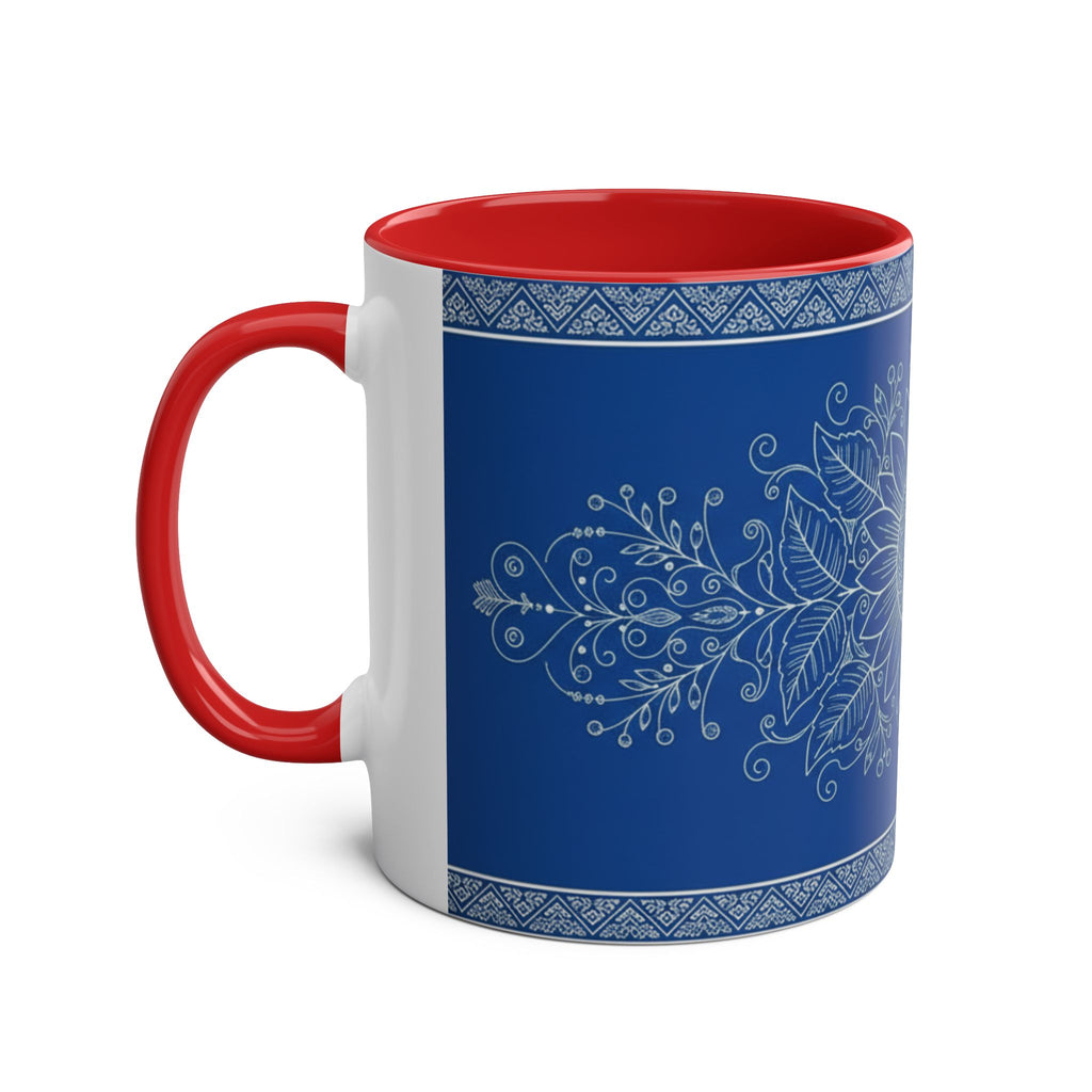 Sunflower Mandala Two-Tone Coffee Mug — Blue & Yellow 11oz