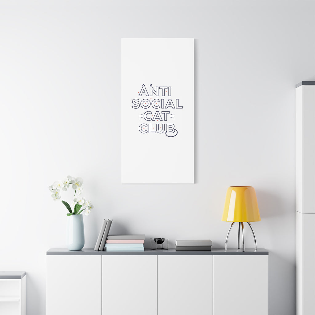 Anti Social Cat Club Canvas | Outline-Only Typography, Hollow Letter Art