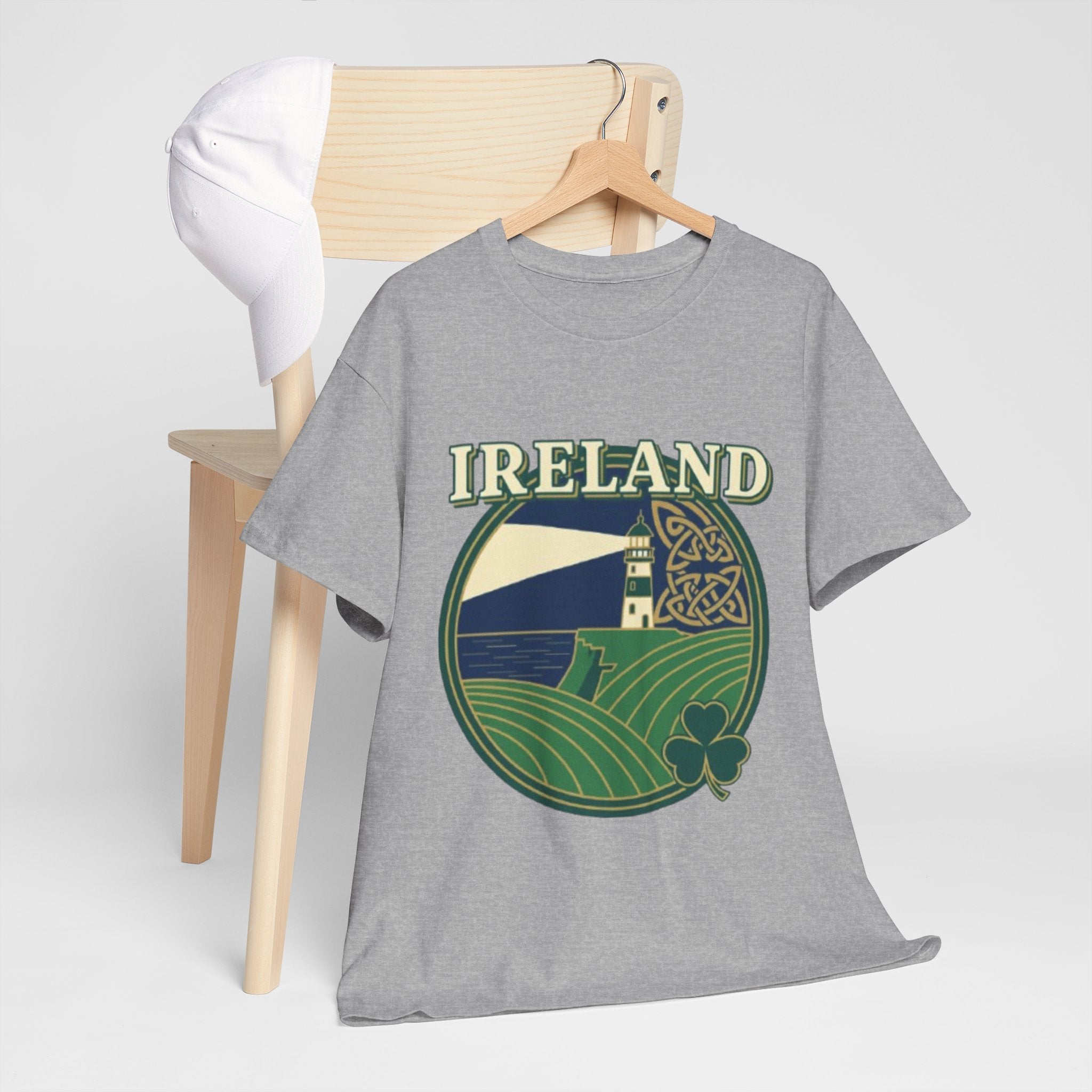 Ireland Scenic Tee — Celtic Lighthouse & Shamrock Graphic T-Shirt