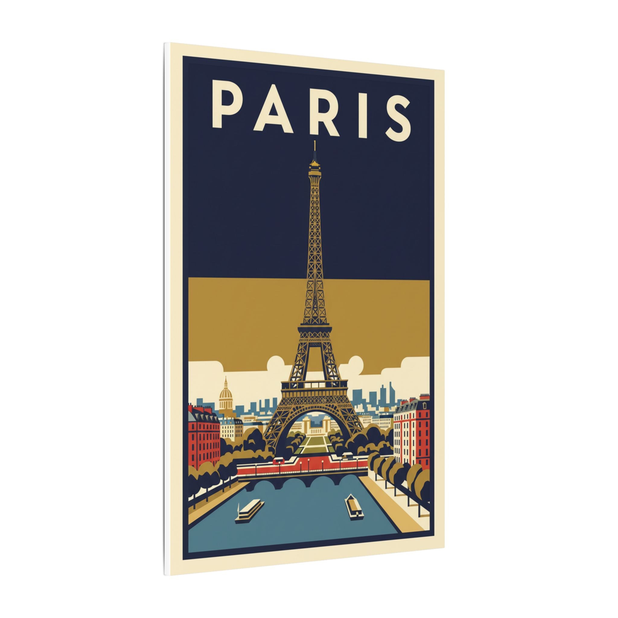 Paris Vintage Eiffel Tower Matte Canvas Wall Art Stretched Travel Poster