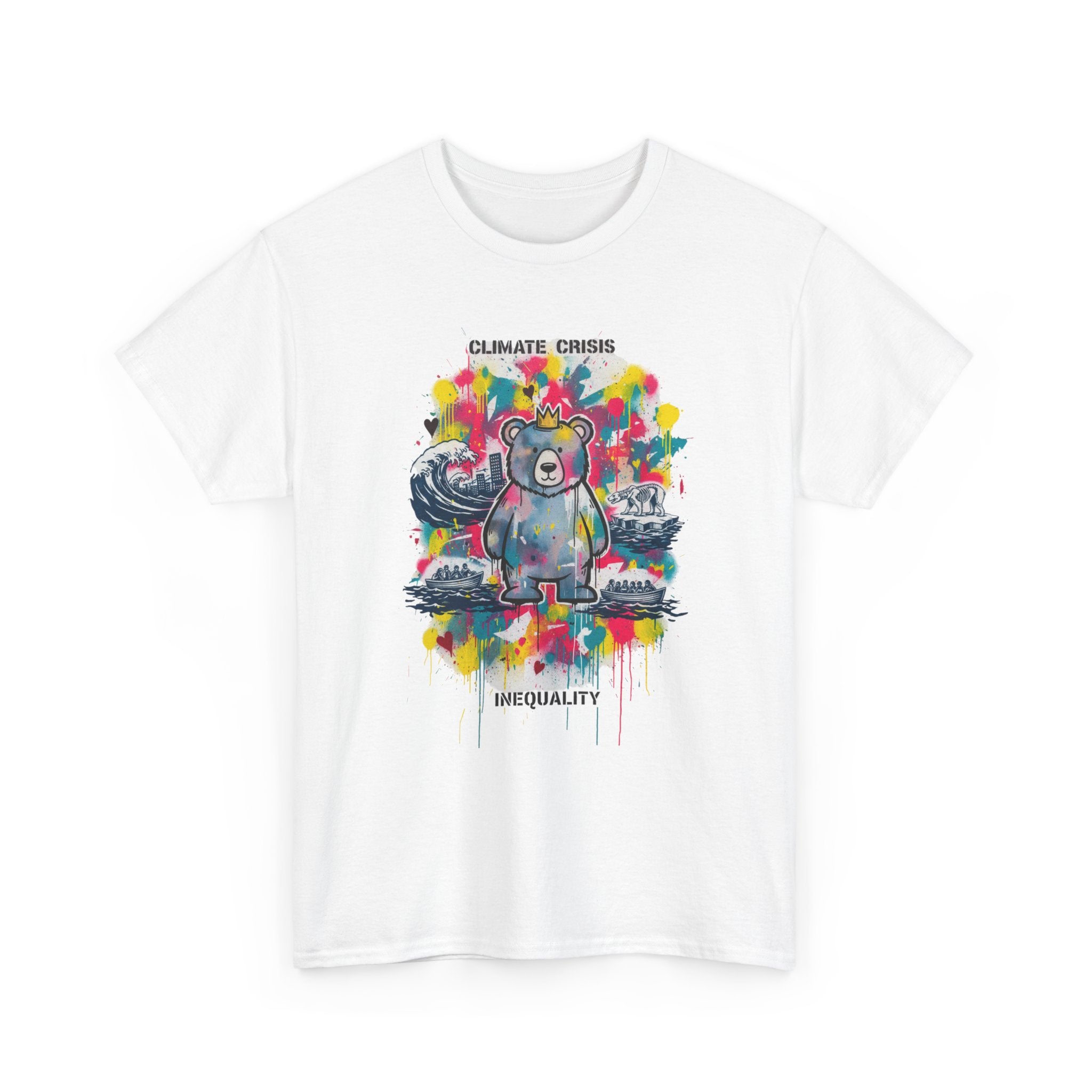 Graffiti Bear Tee — Colourful 'Climate Crisis' & 'Inequality' Graphic T-Shirt