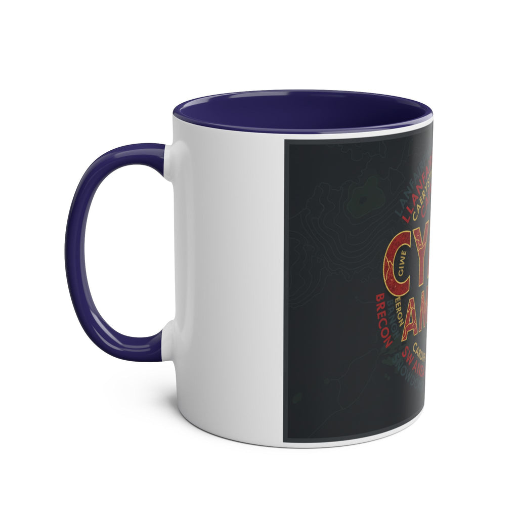 Cymru Am Byth Two-Tone 11oz Coffee Mug — Welsh Pride Map & Place Names