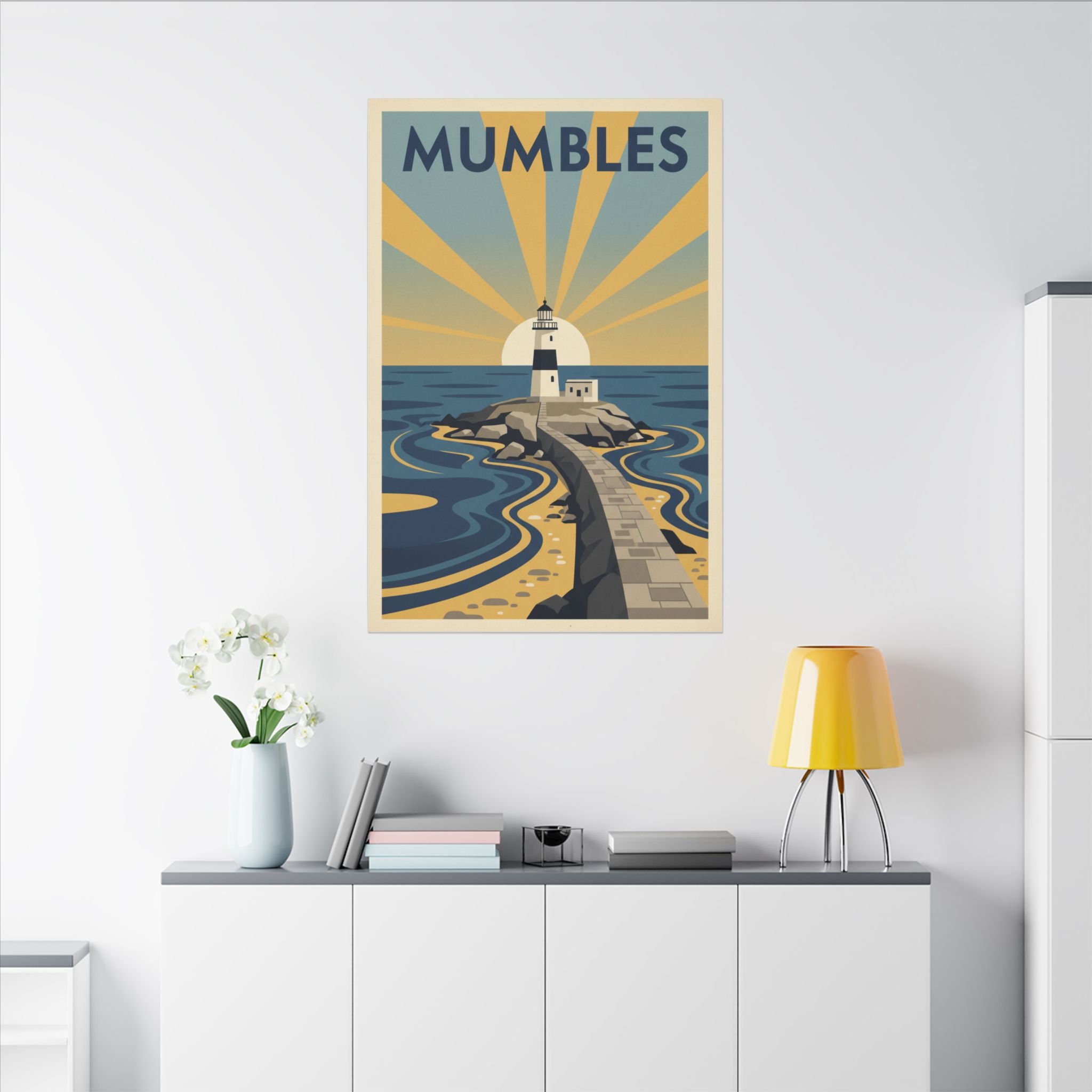 Mumbles Lighthouse Vintage Travel Poster Canvas