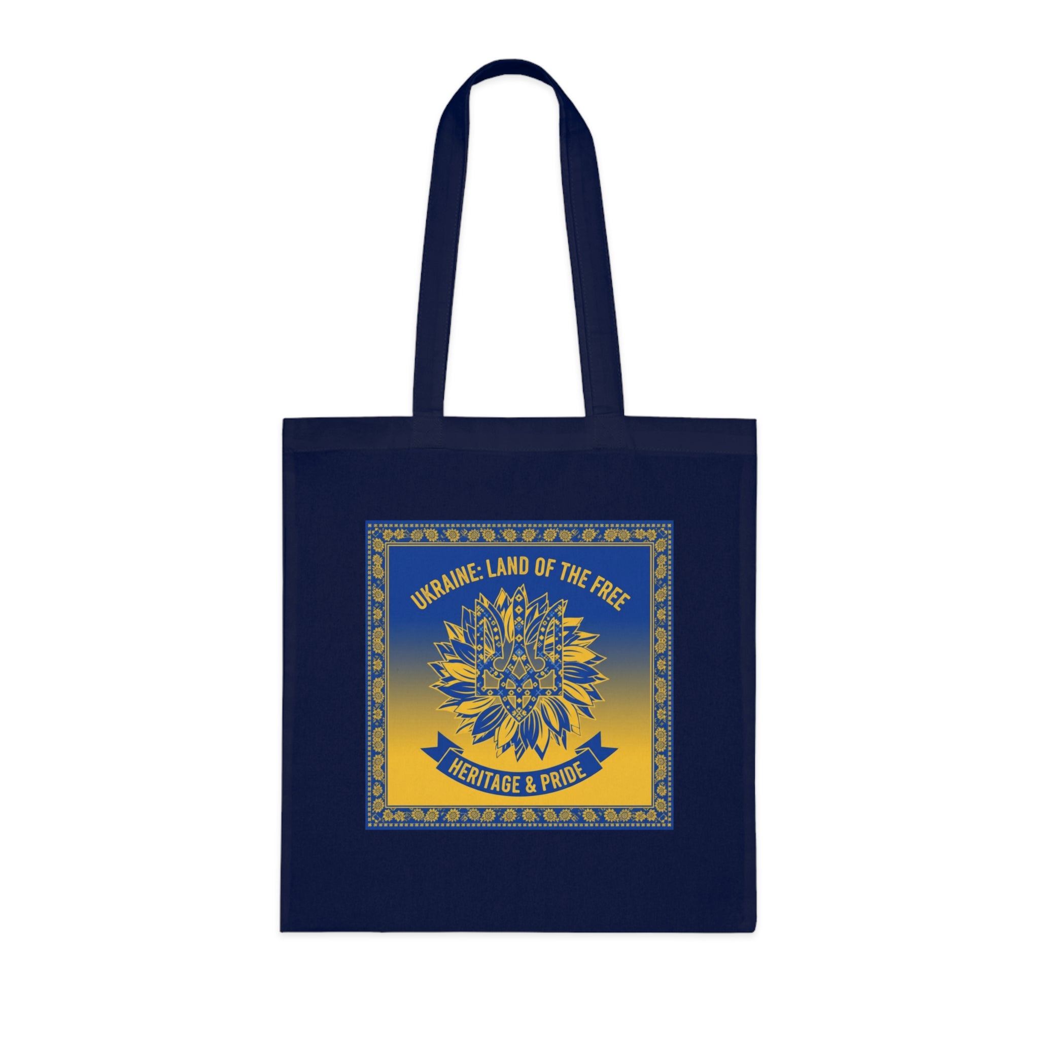 Ukraine Heritage & Pride Cotton Tote — Land of the Free Sunflower Design