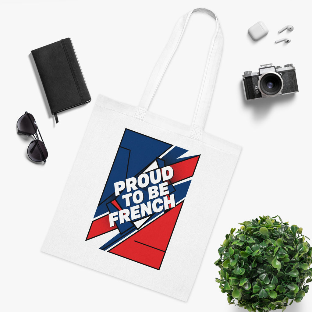 Proud to Be French Cotton Tote Bag — Blue & Red Patriotic Market Bag