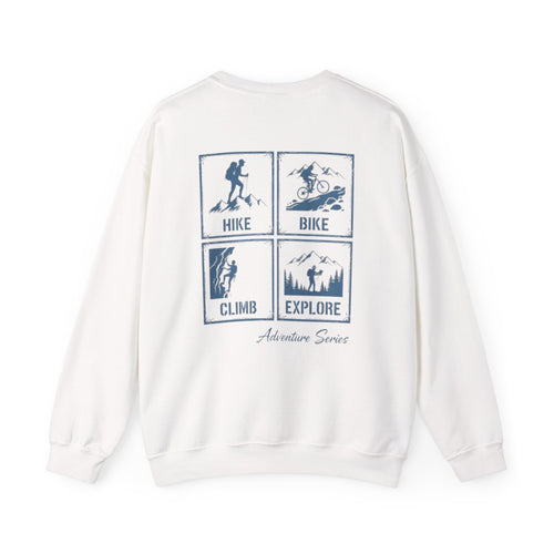 Adventure Crewneck Sweatshirt — Hike • Bike • Climb • Explore Graphic